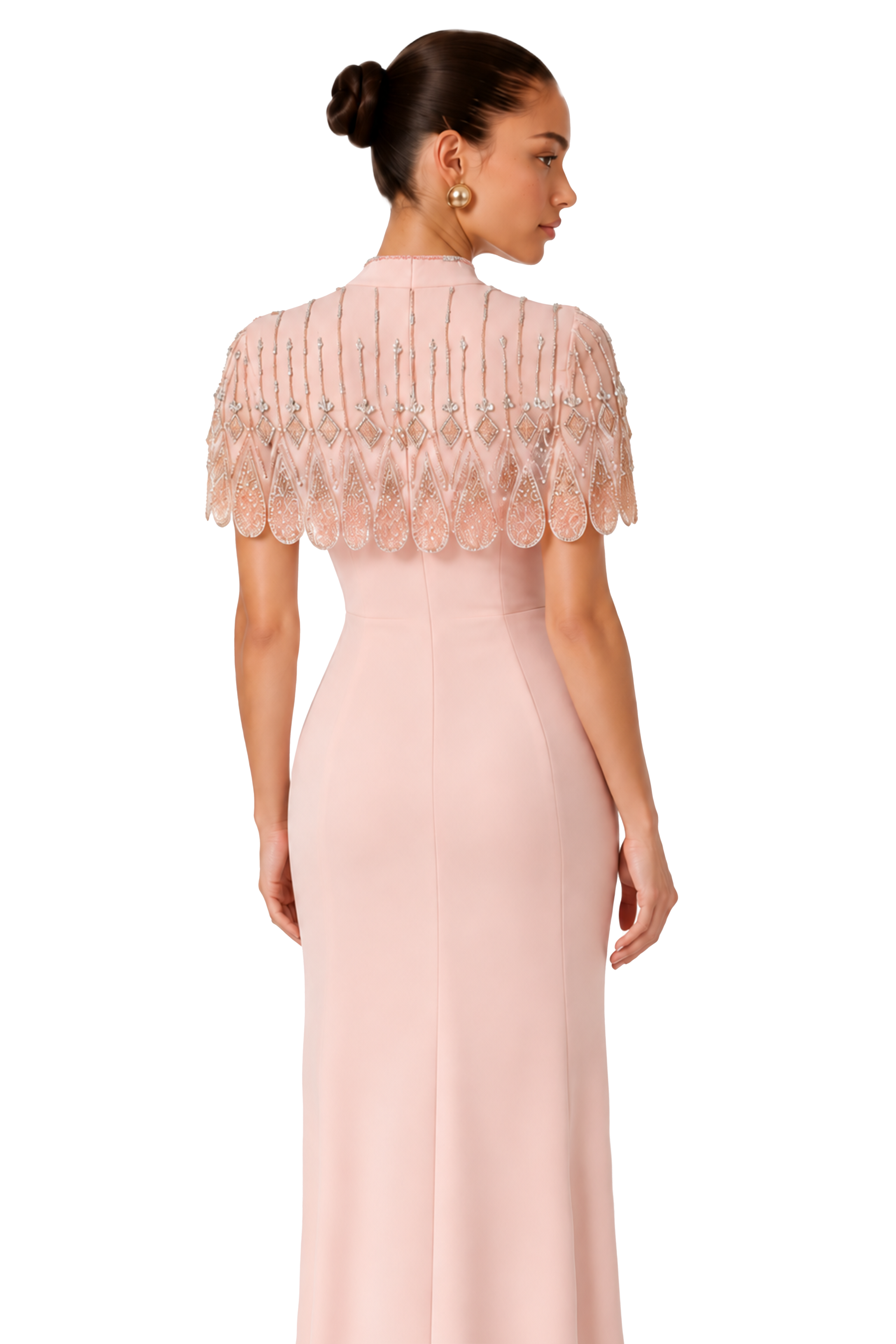 Florentine Blush Pink Beaded Cape & Maxi Dress Set
