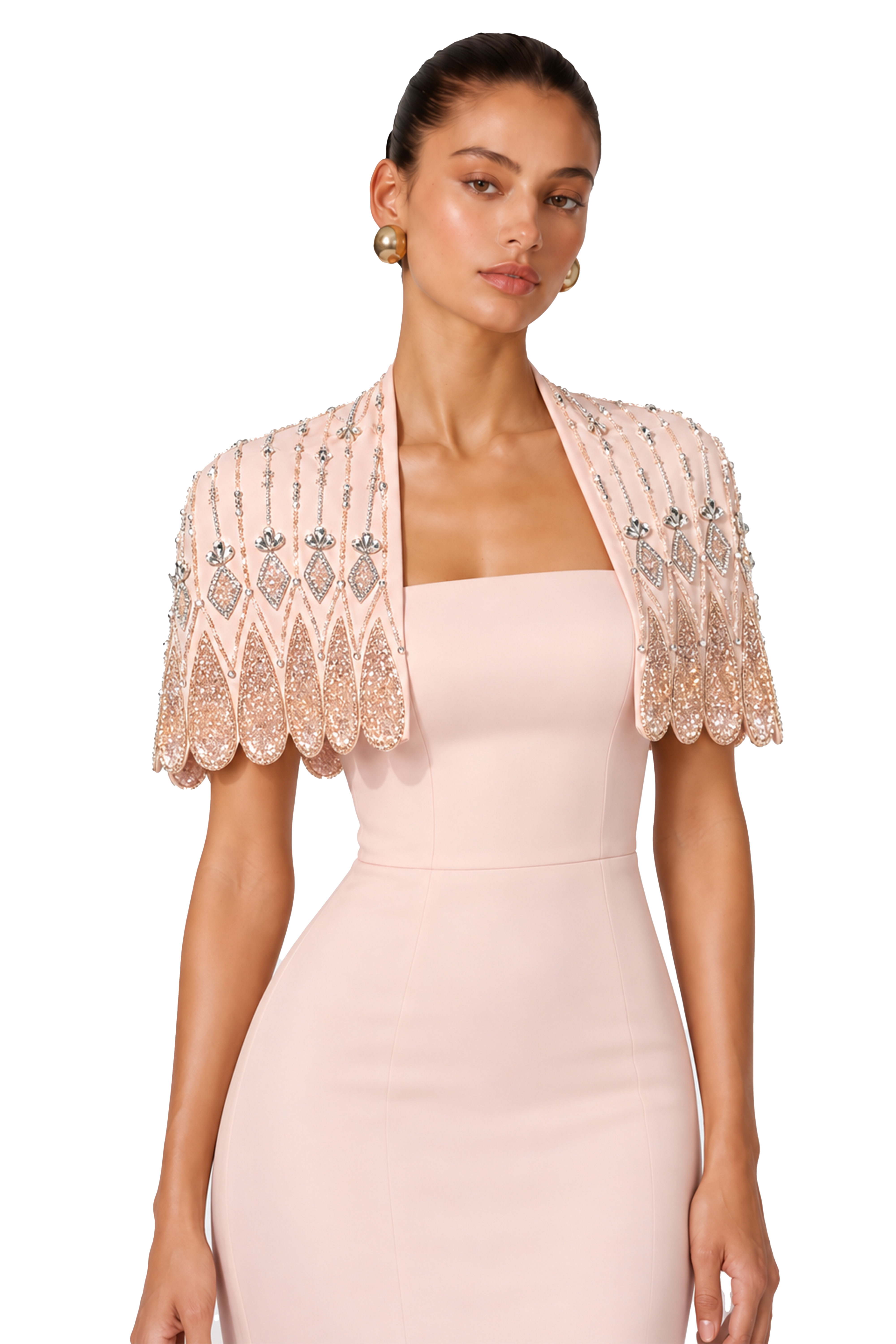 Florentine Blush Pink Beaded Cape & Maxi Dress Set