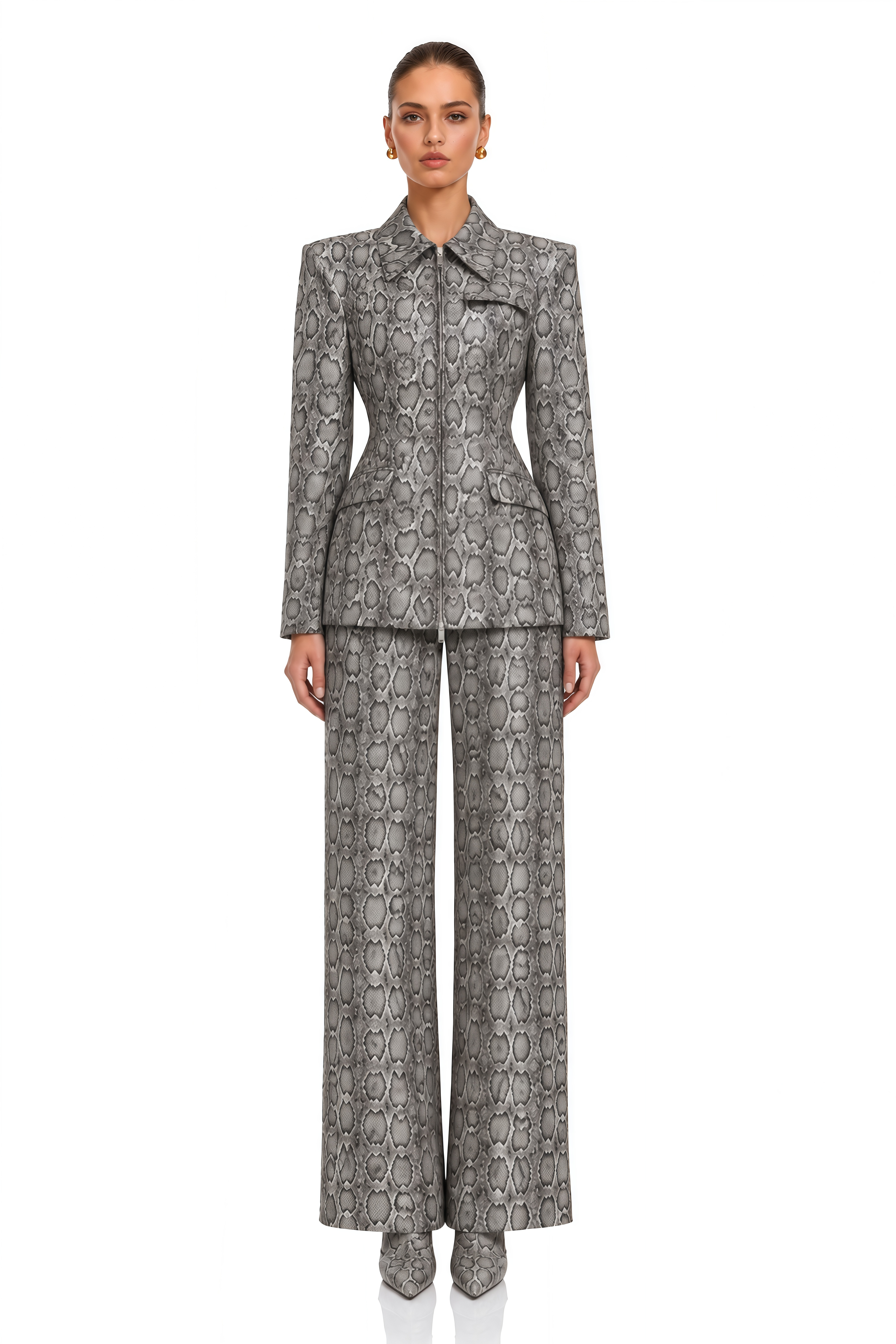 Floriana Grey Python Print Structured Jacket