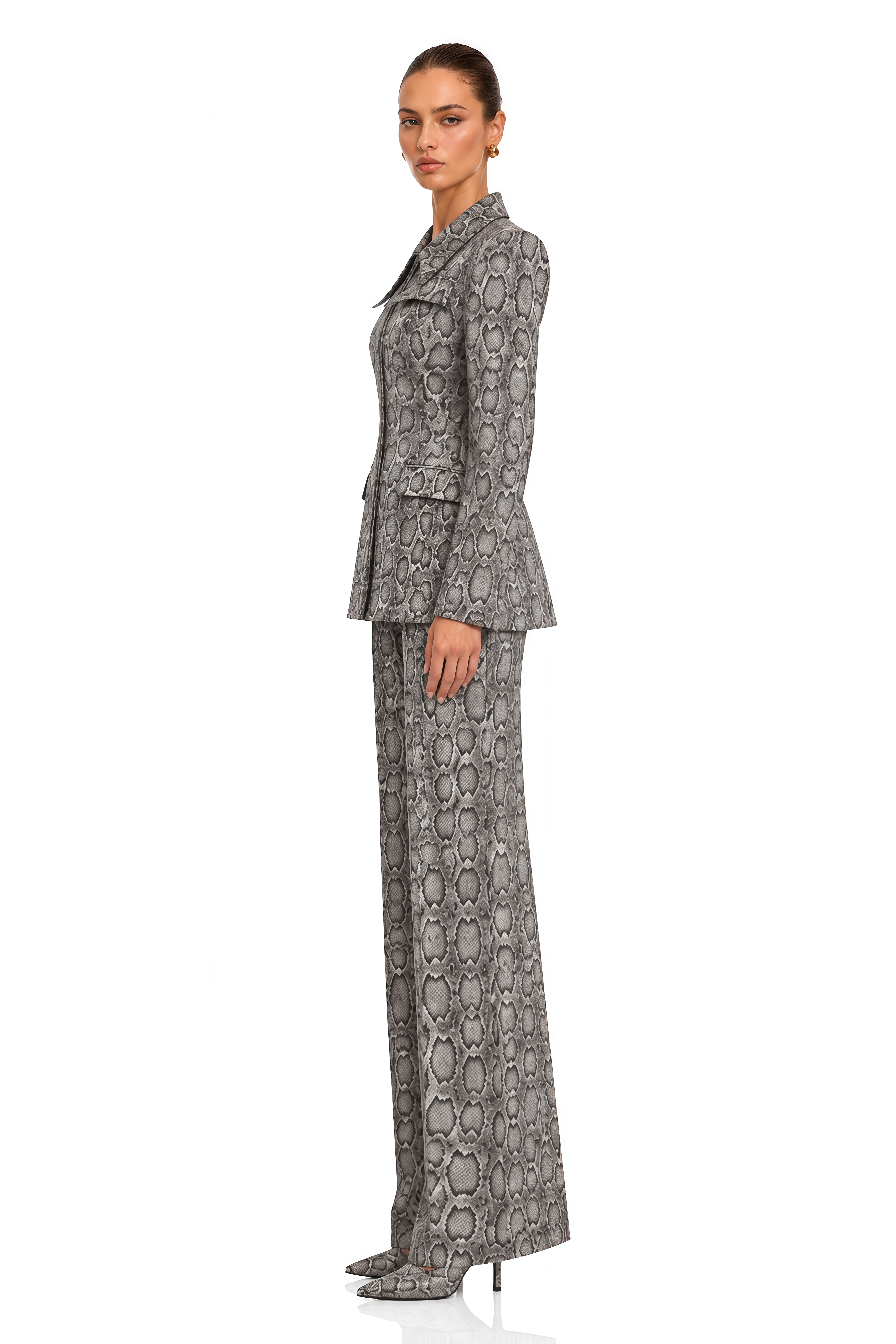 Floriana Grey Python Print Structured Jacket