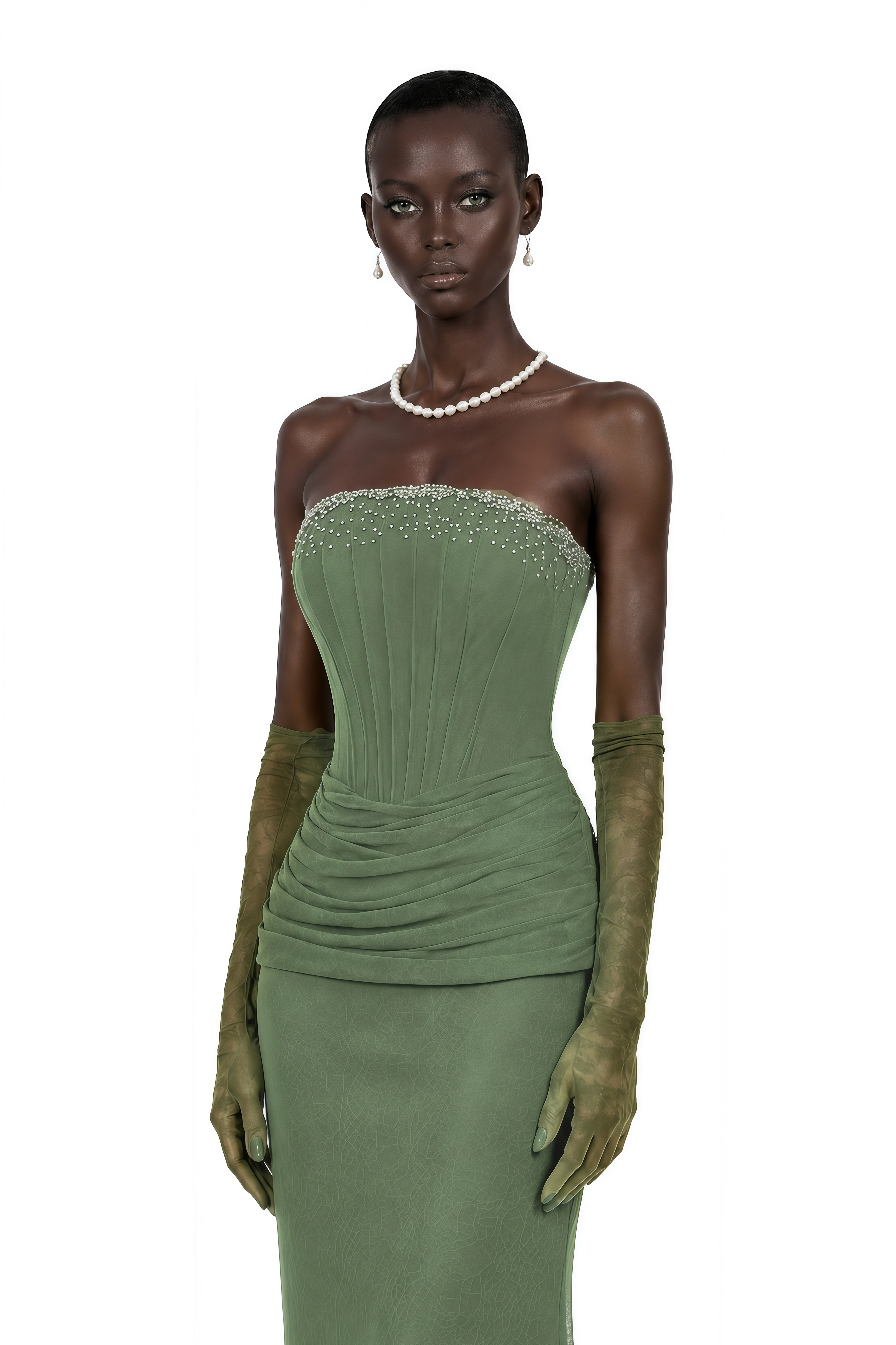 mint green bardot dress Franziska Embellished Corset Maxi (Without Gloves) – Miss Rosier Maxi dress