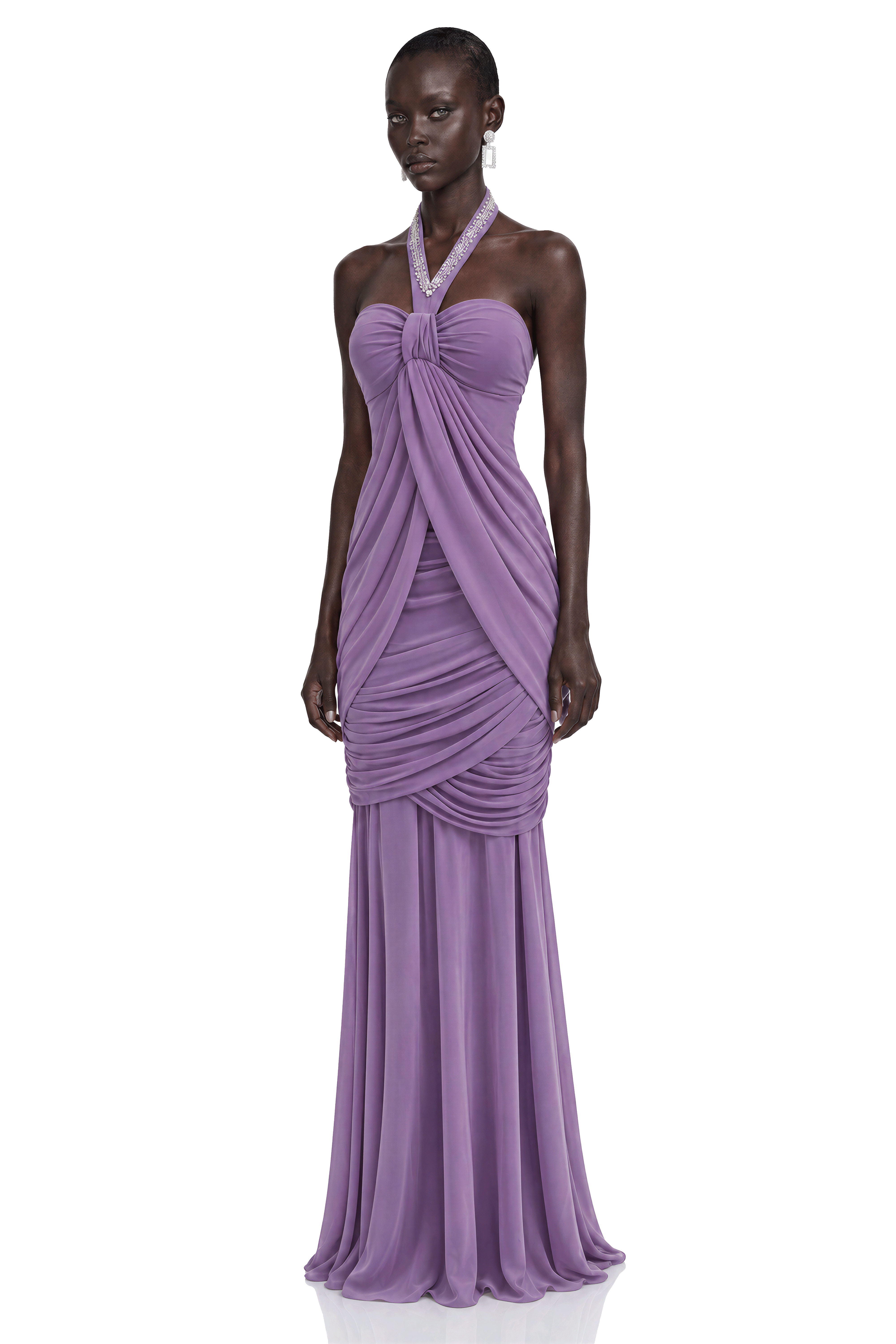 Freya Purple Ruched Halterneck Maxi Dress