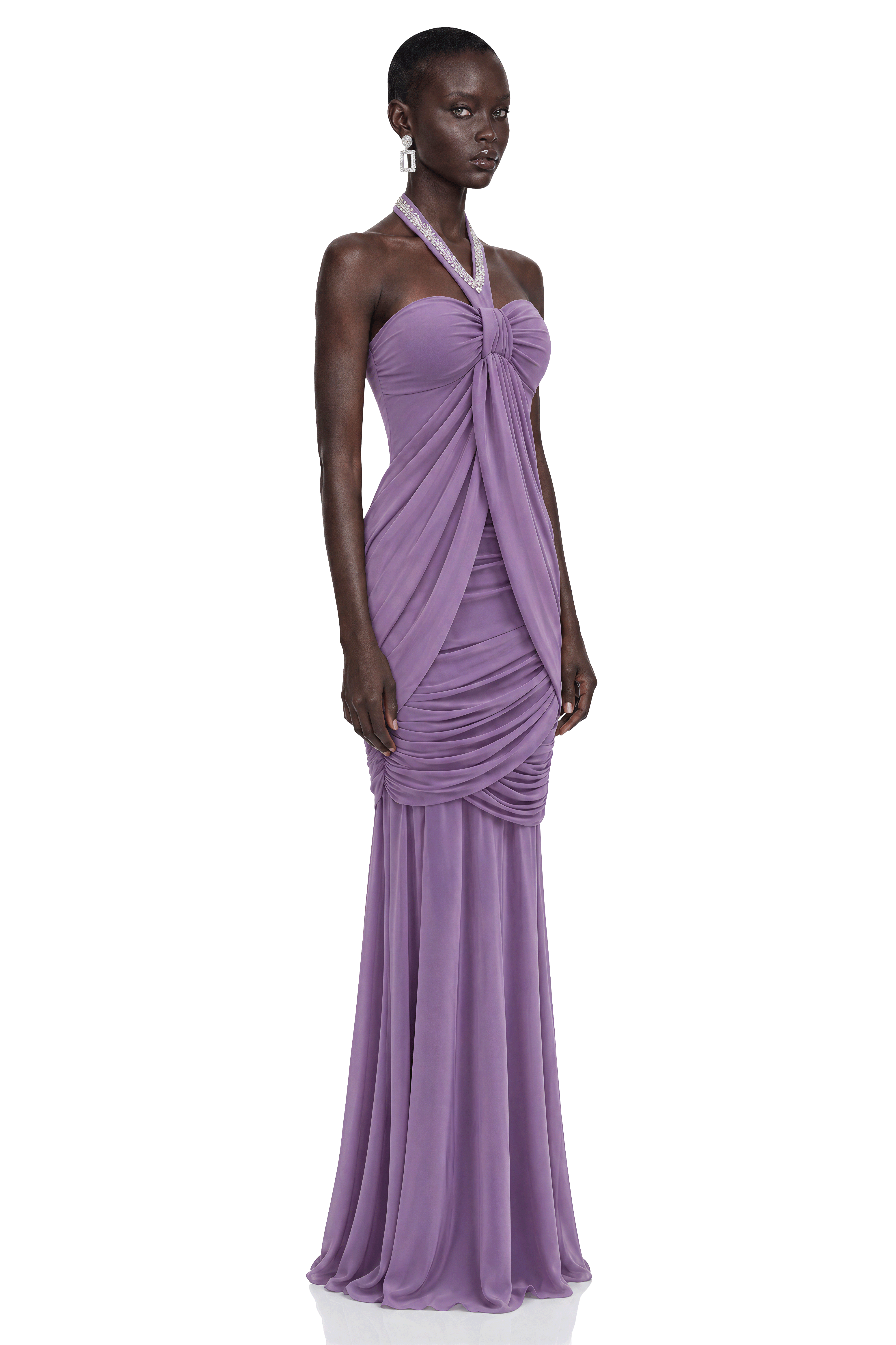 Freya Purple Ruched Halterneck Maxi Dress