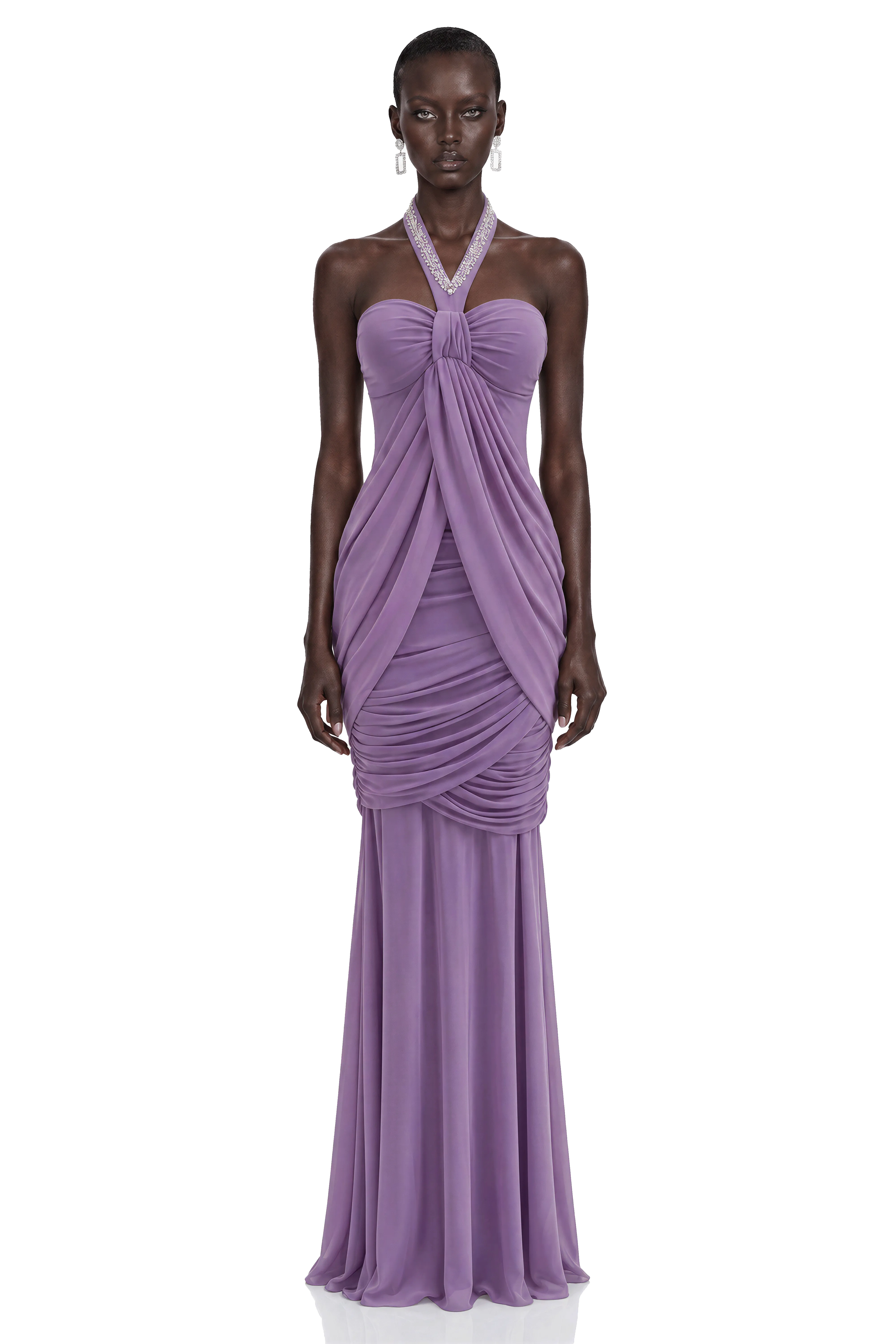 Freya Purple Ruched Halterneck Maxi Dress