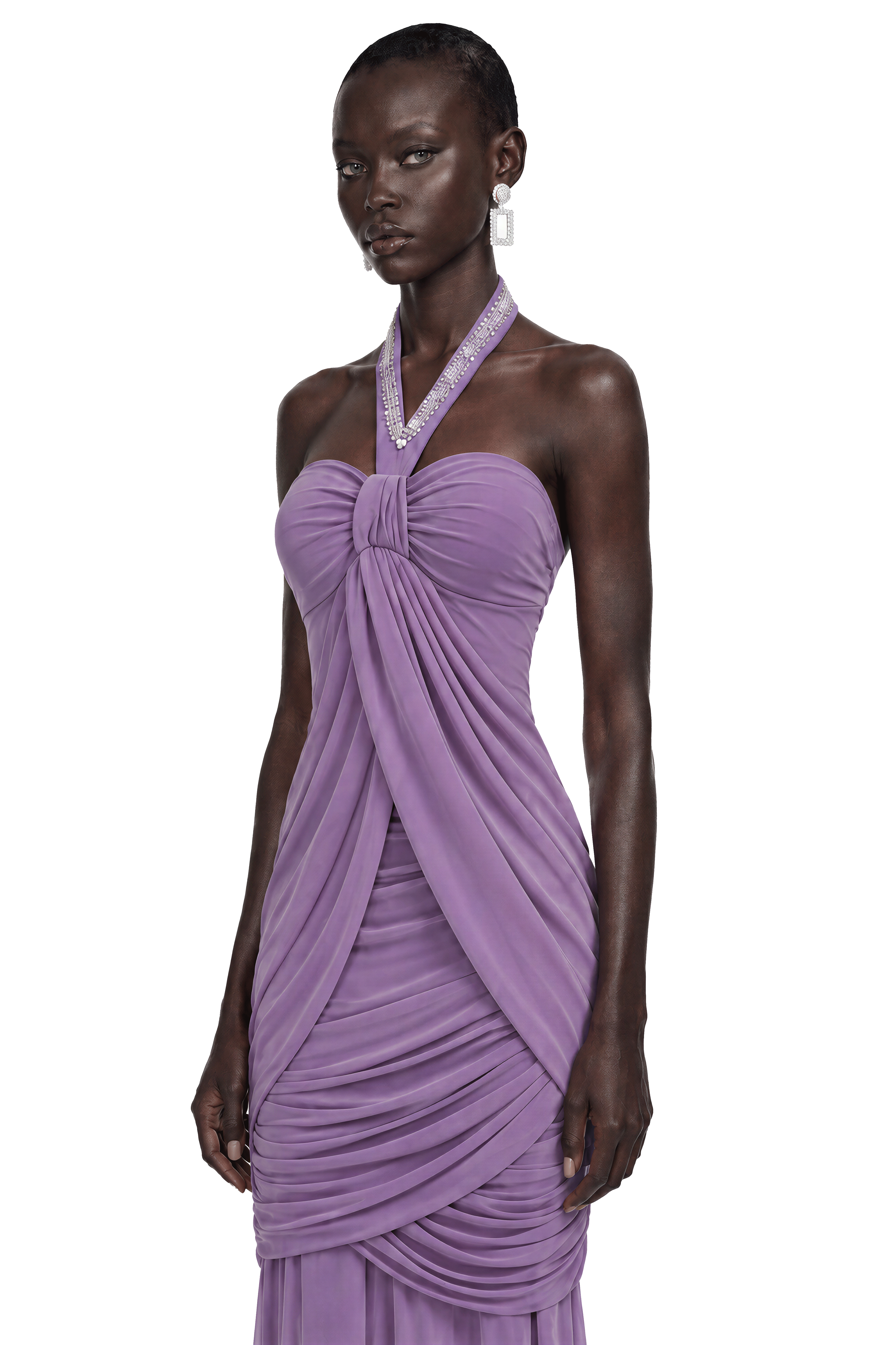 Freya Purple Ruched Halterneck Maxi Dress
