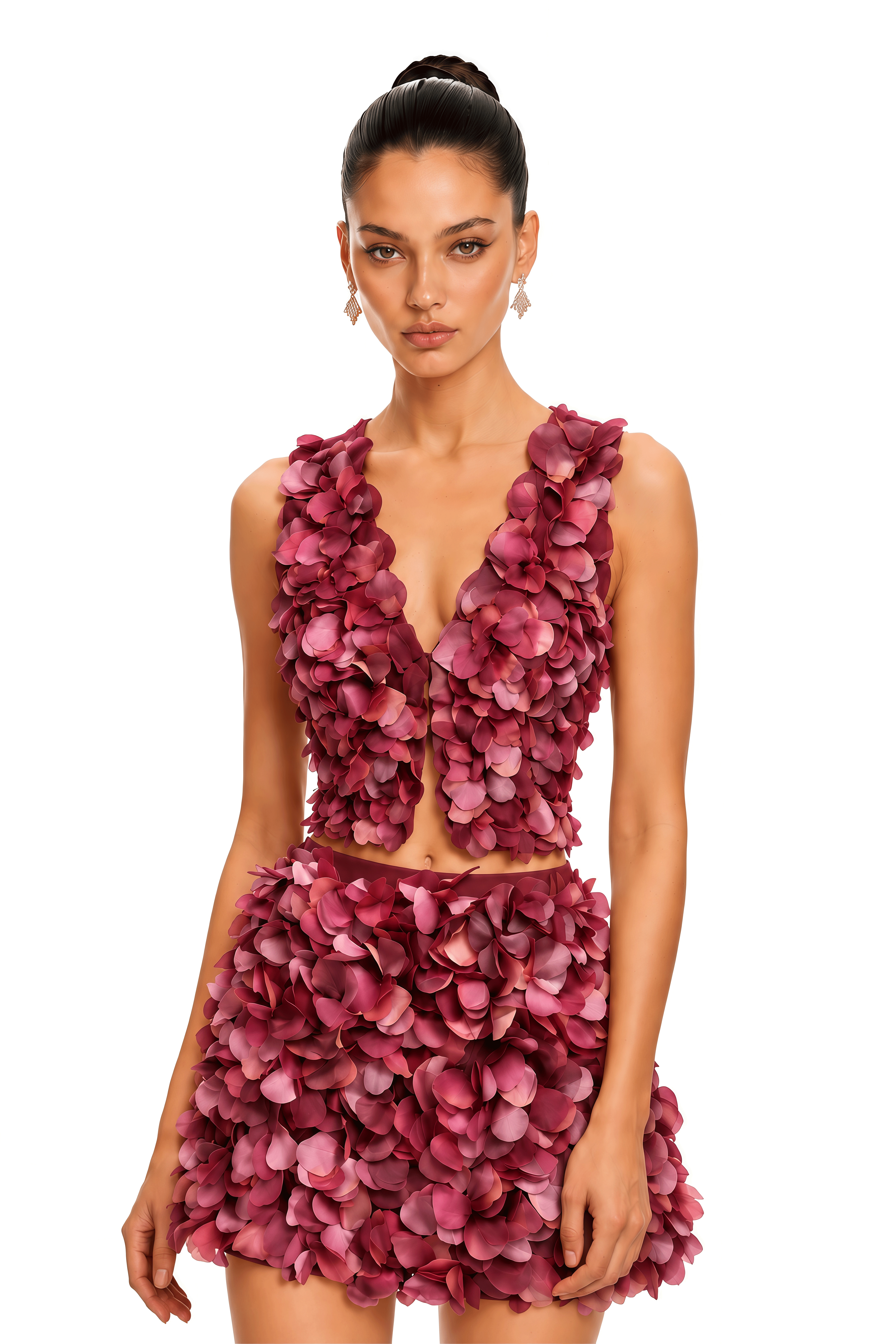Freya Red Mini Skirt with Layered Leaf Detail