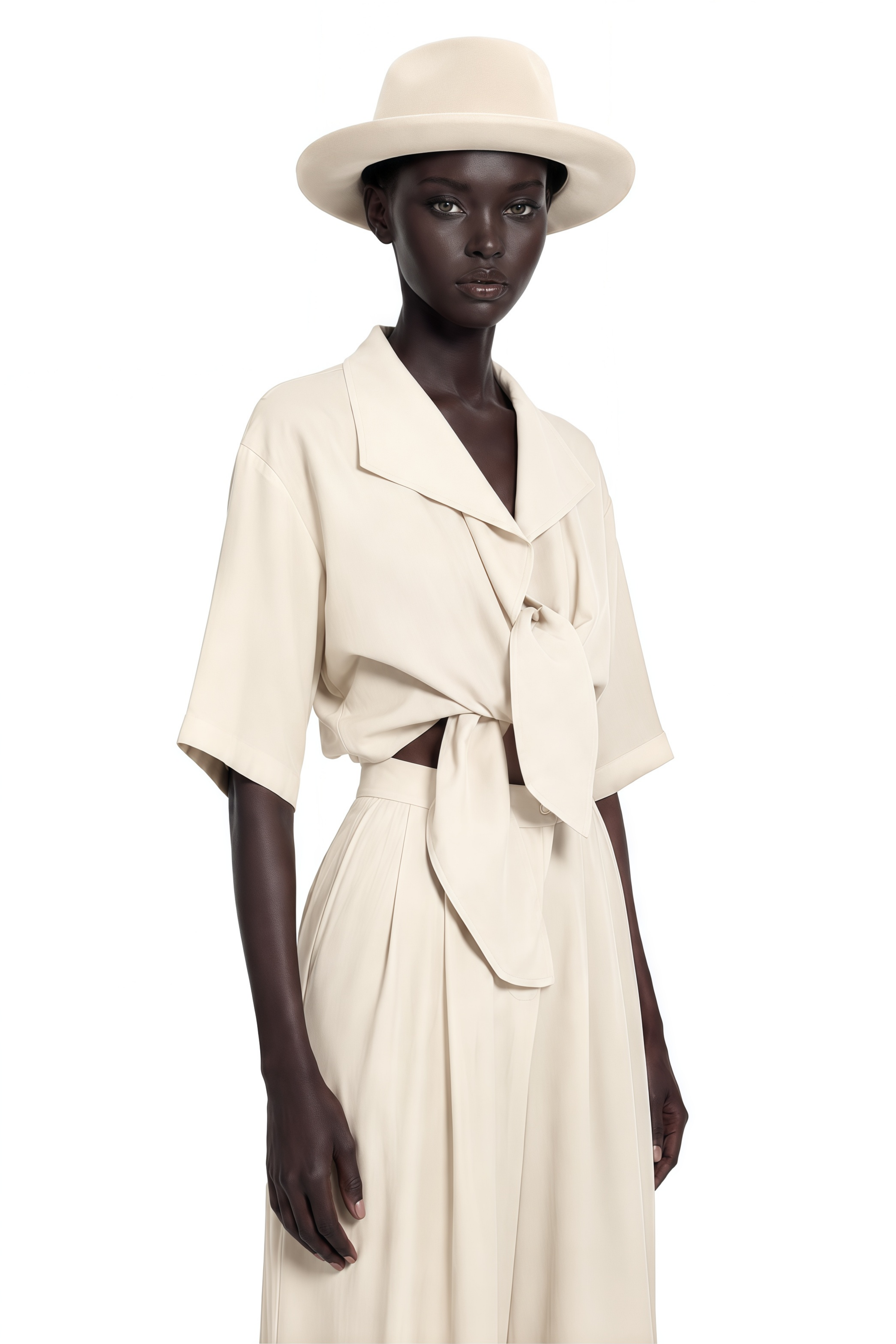 Georgia Beige Tie-Front Short Sleeve Top & Skirt Set