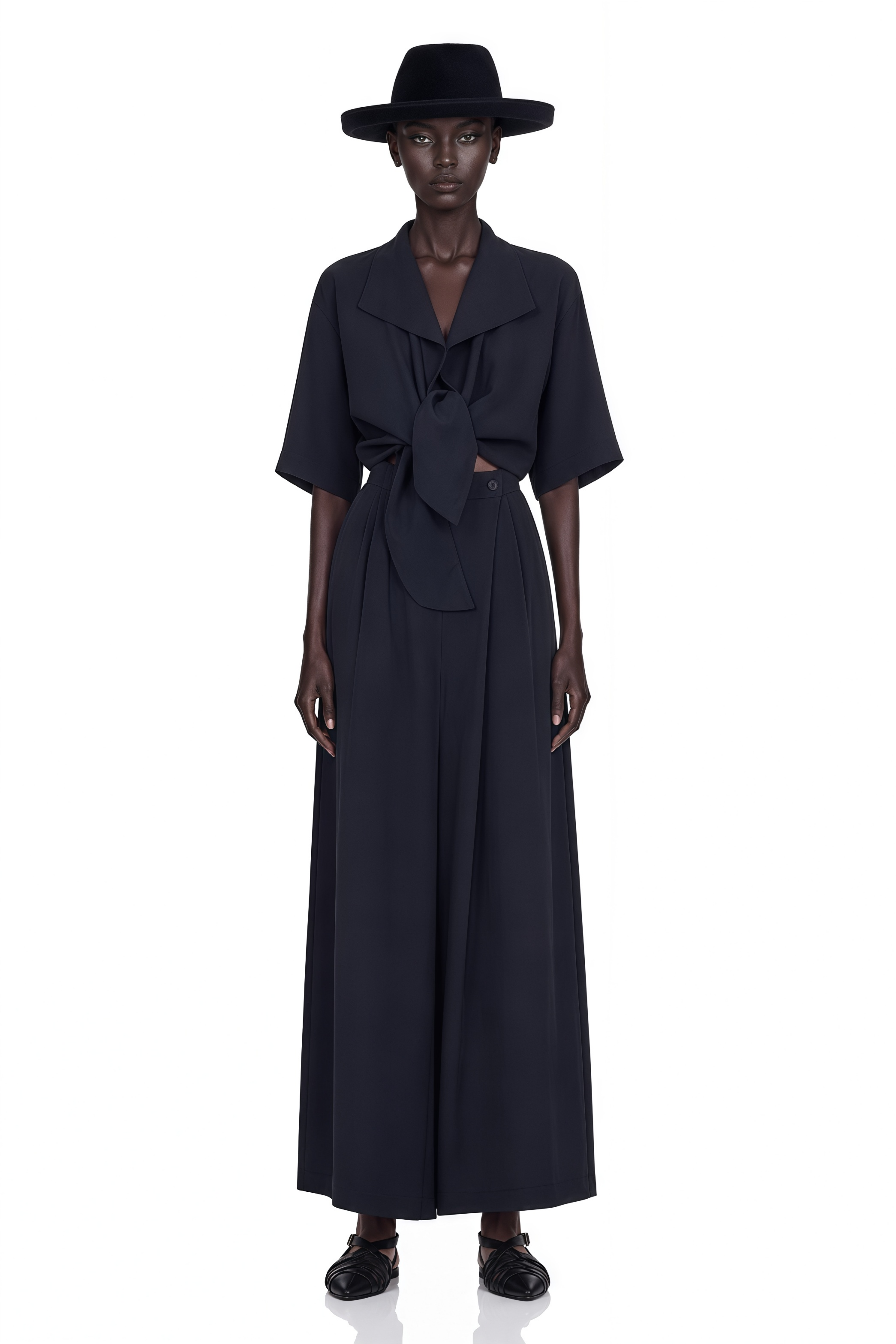 Georgia Navy Blue Tie-Front Short Sleeve Top & Skirt Set