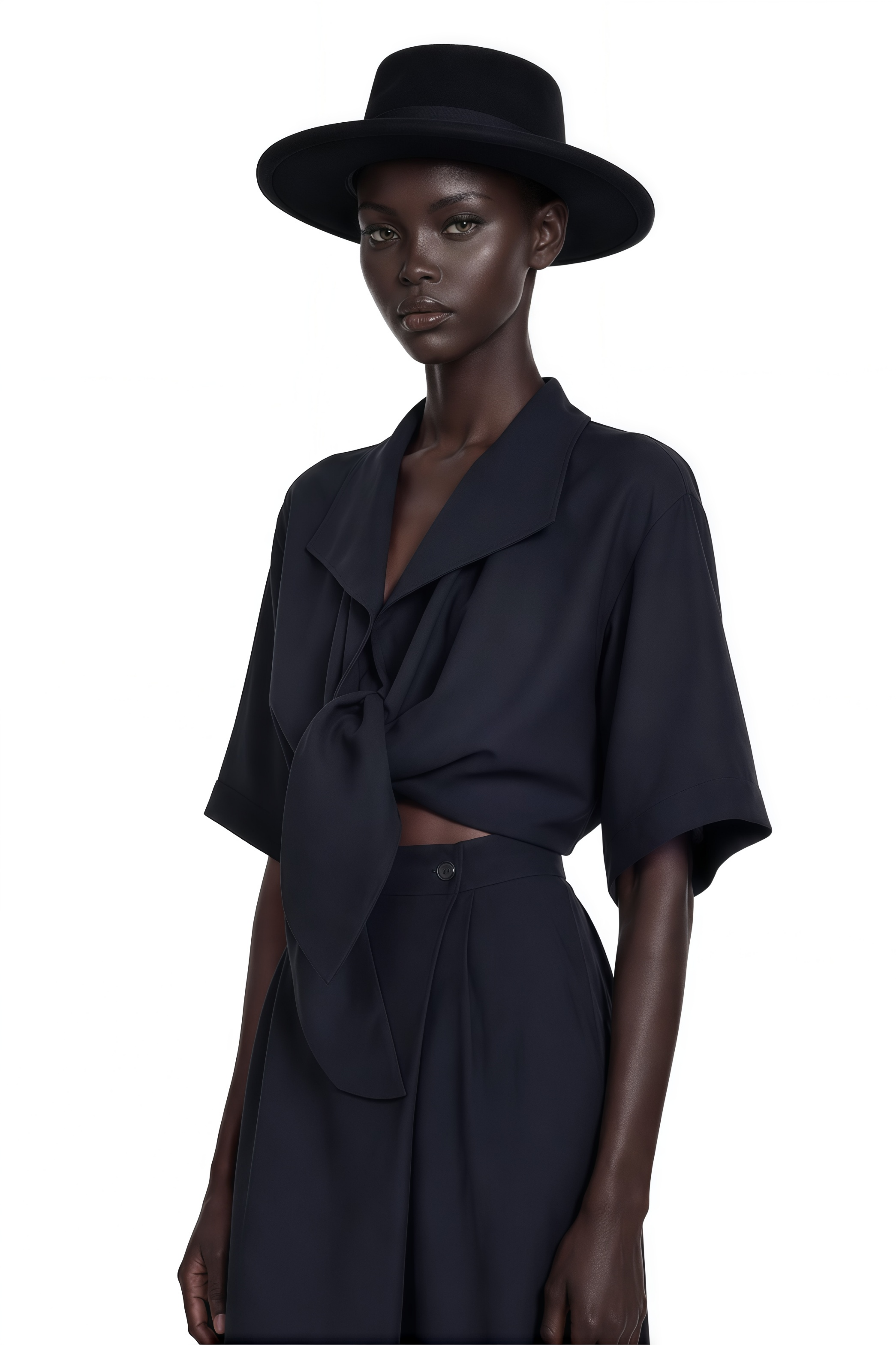 Georgia Navy Blue Tie-Front Short Sleeve Top & Skirt Set