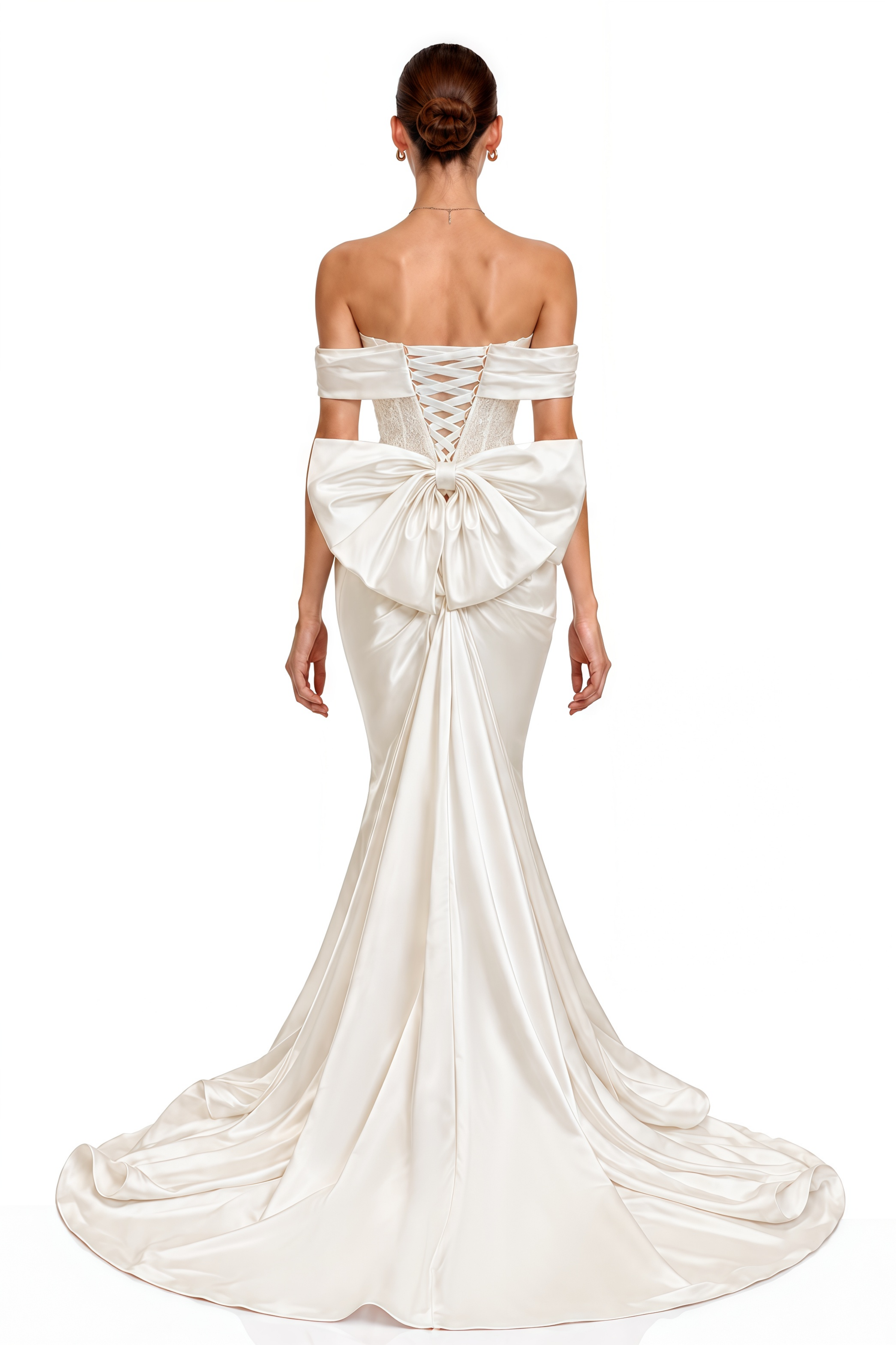 Georgina White Off Shoulder Ruched Satin Maxi Dress