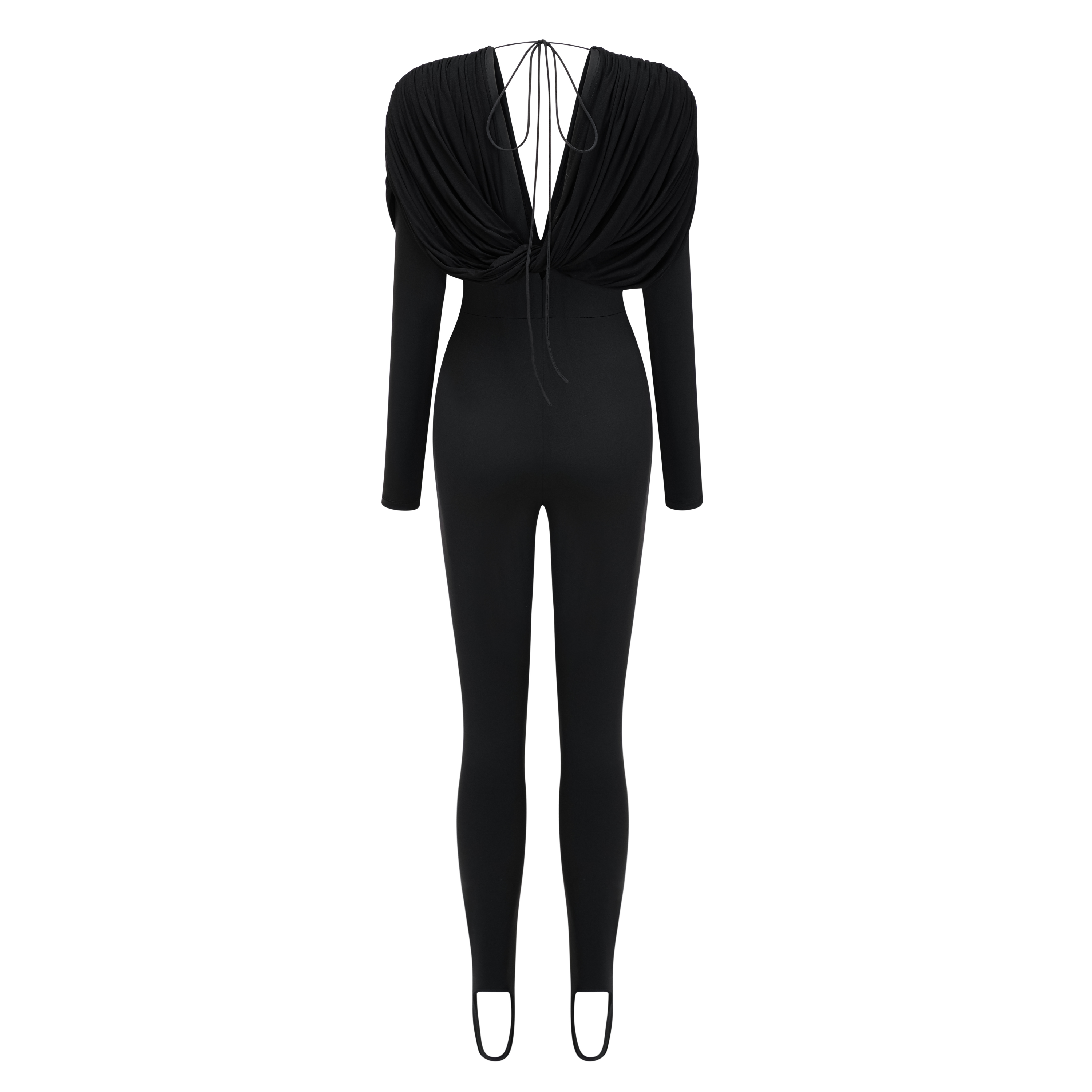 Gianina Black Deep V-Neck Draped Jumpsuit