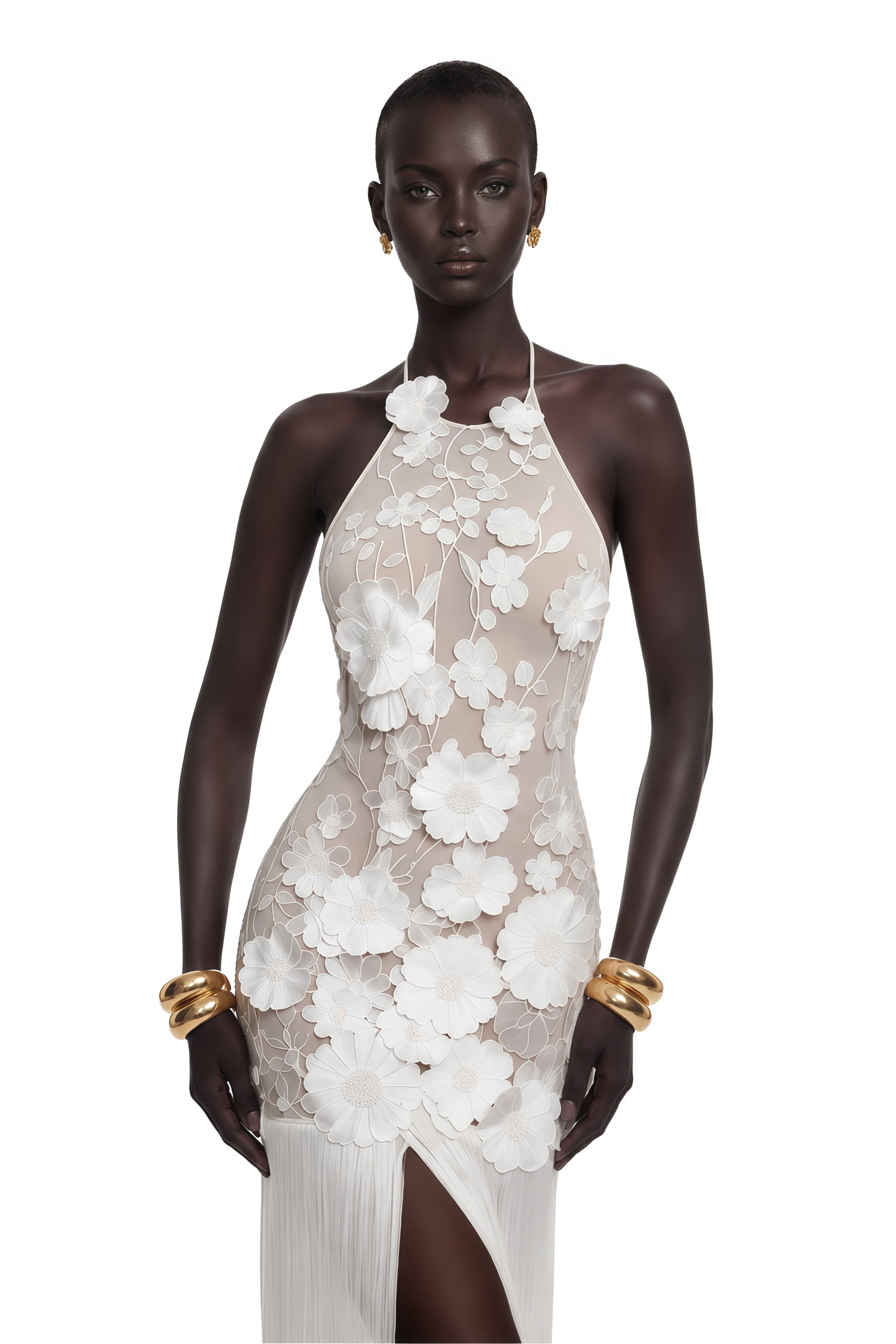 Gillian White 3D Petal Halterneck Maxi Dress with Fringe