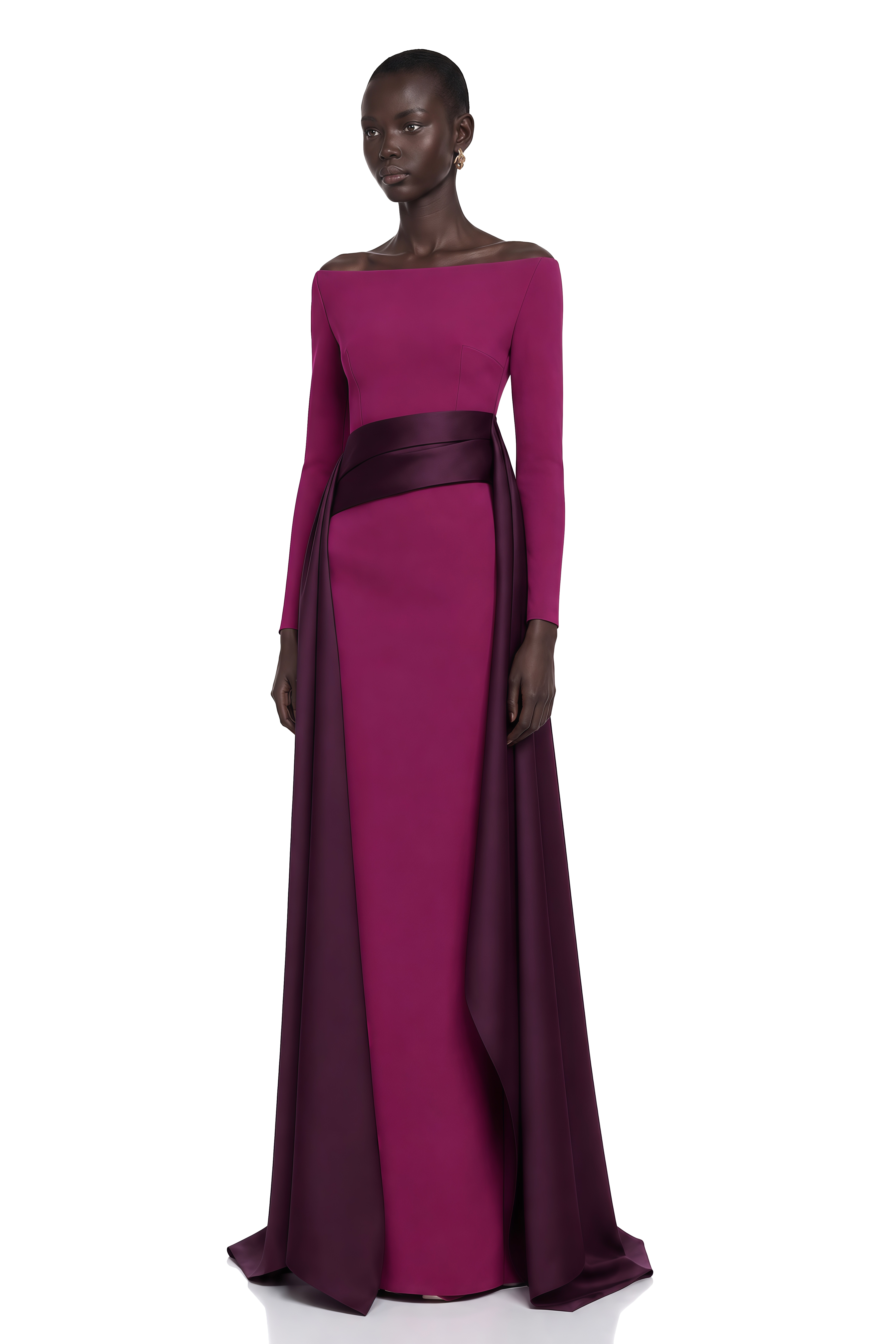 Ginevra Magenta Draped Stain Panel Maxi Gown