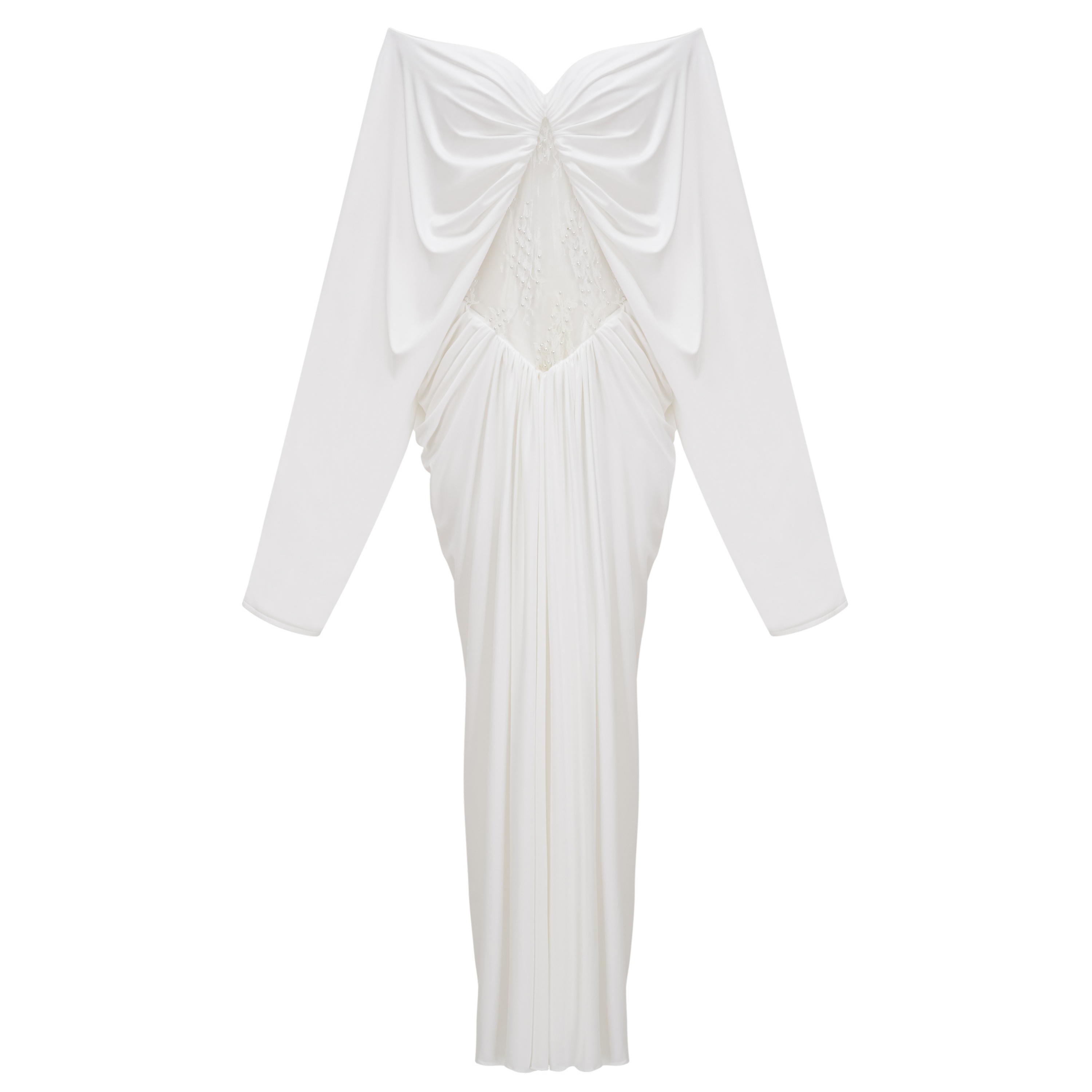Gioconda White Off Shoulder Maxi Dress with Lace Panels