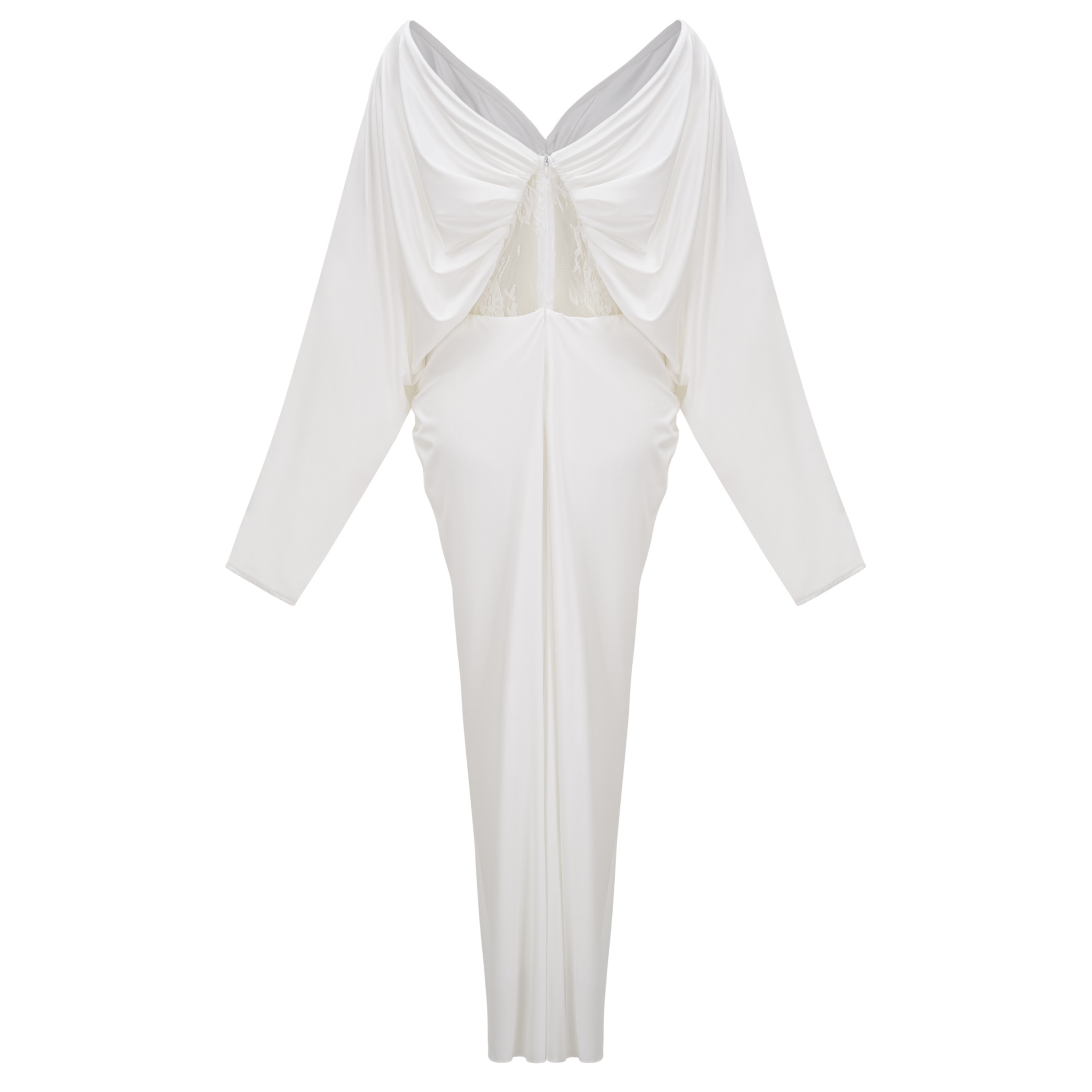 Gioconda White Off Shoulder Maxi Dress with Lace Panels