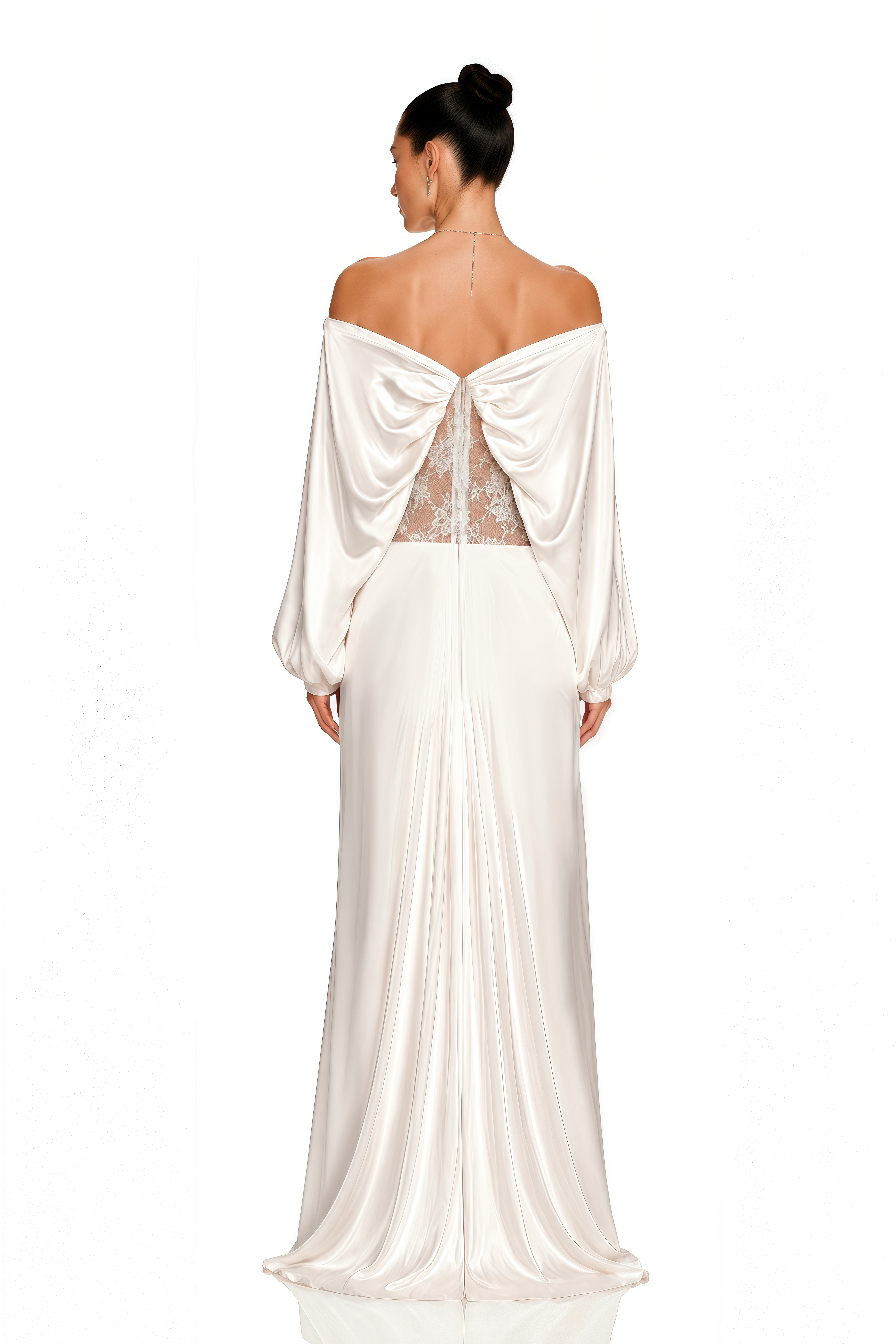 Gioconda White Off Shoulder Maxi Dress with Lace Panels