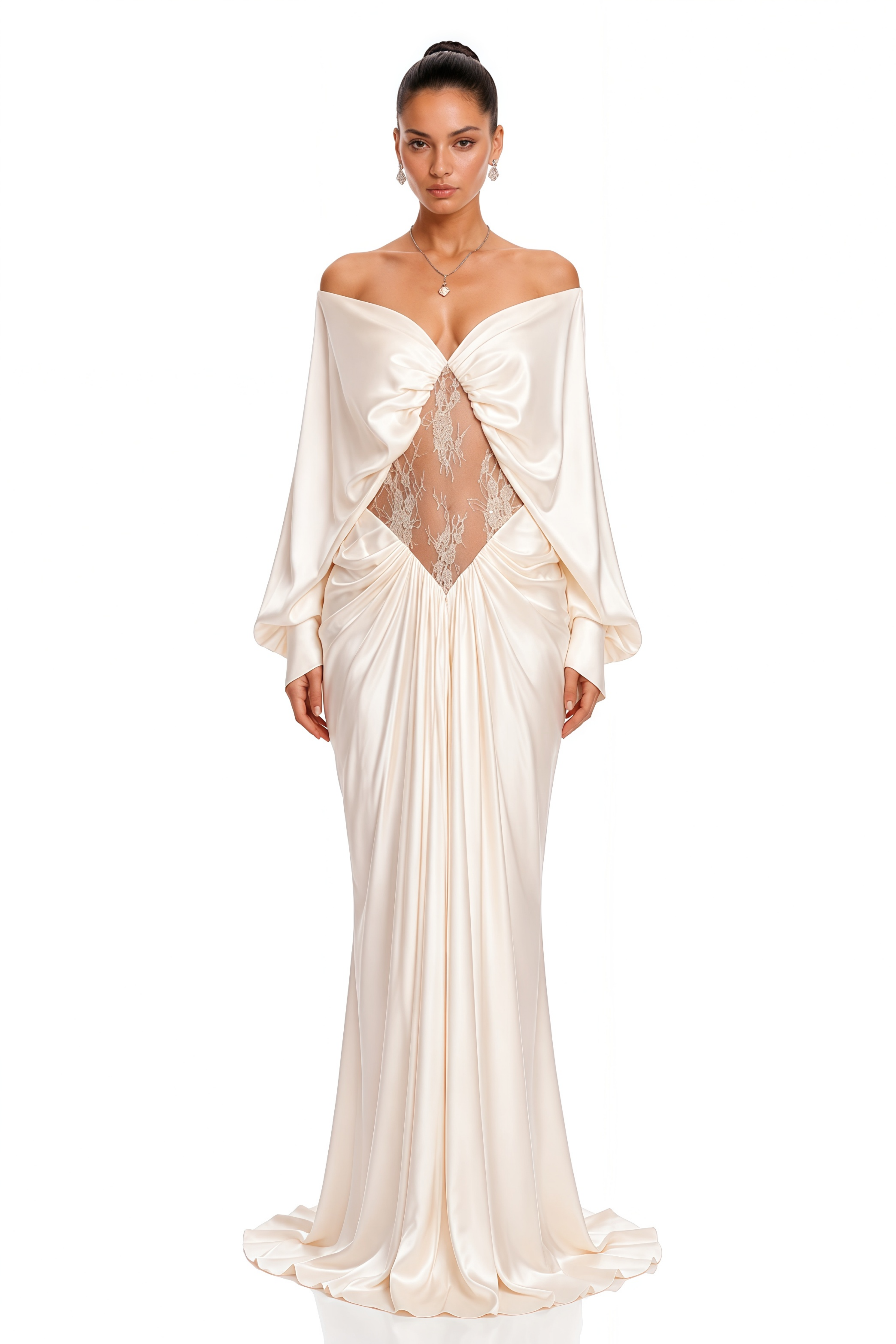 Gioconda White Off Shoulder Maxi Dress with Lace Panels – Miss