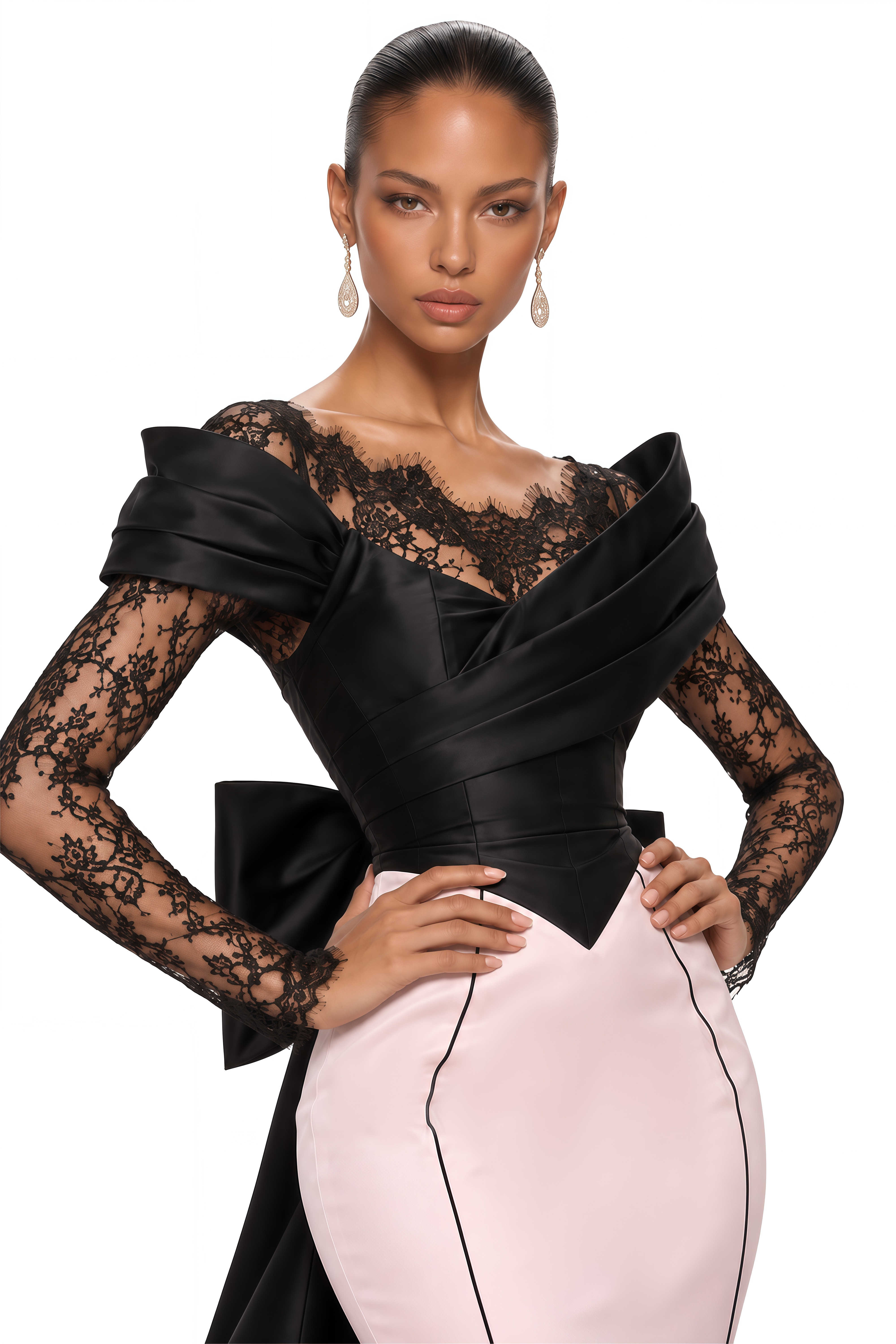 Giorgia Black & Pink Lace Corset Mermaid Maxi Dress
