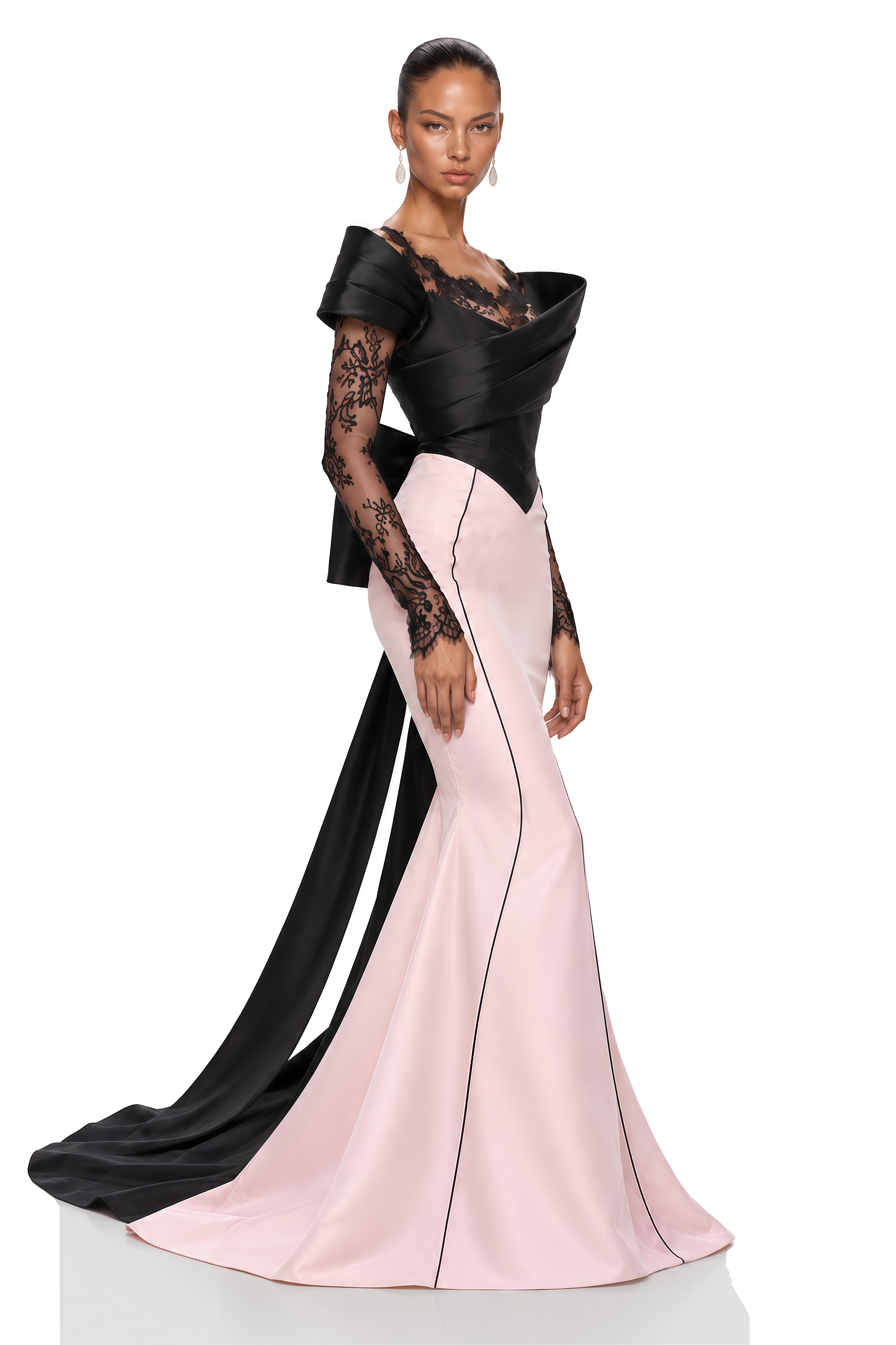 Giorgia Black & Pink Lace Corset Mermaid Maxi Dress