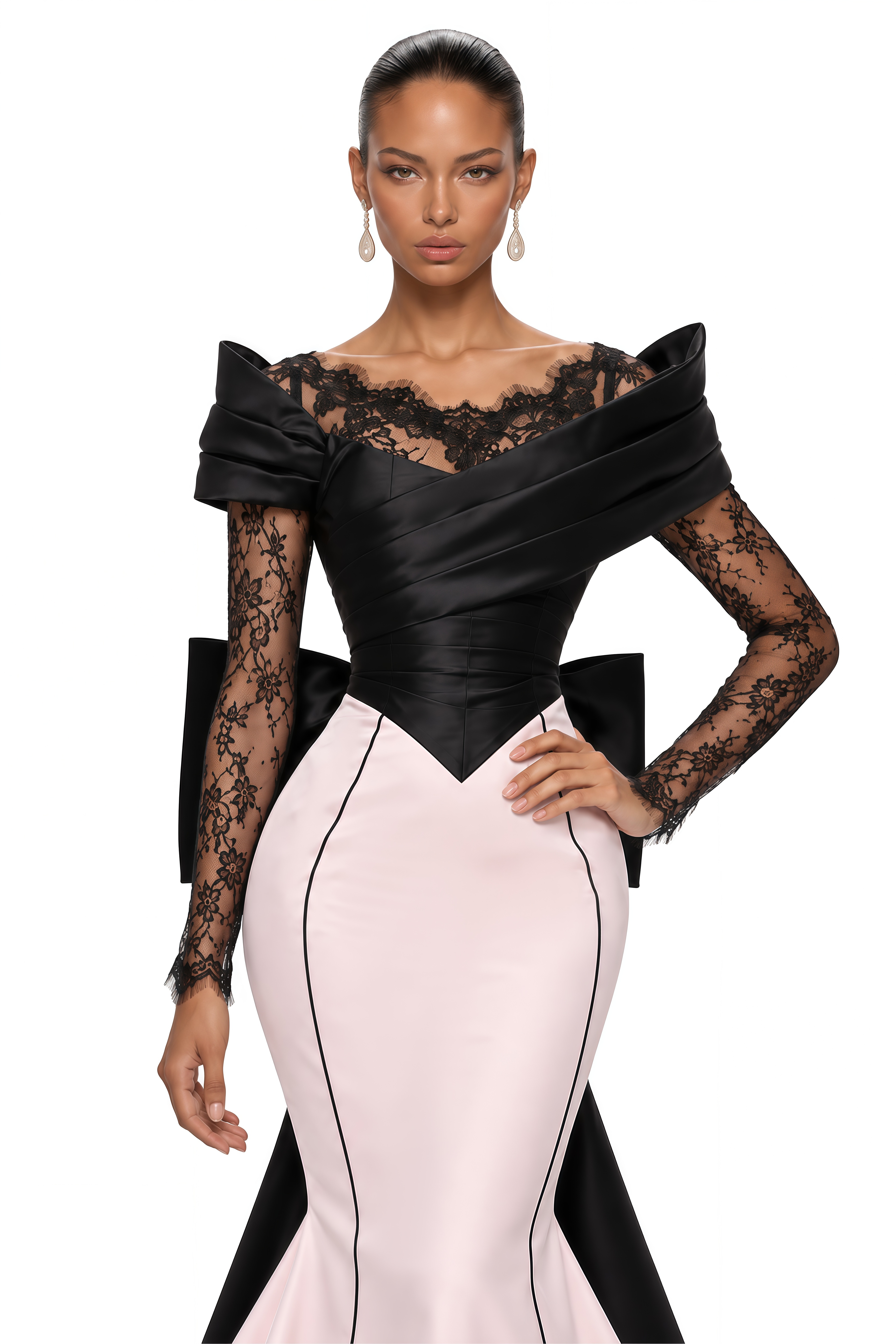 Giorgia Black & Pink Lace Corset Mermaid Maxi Dress