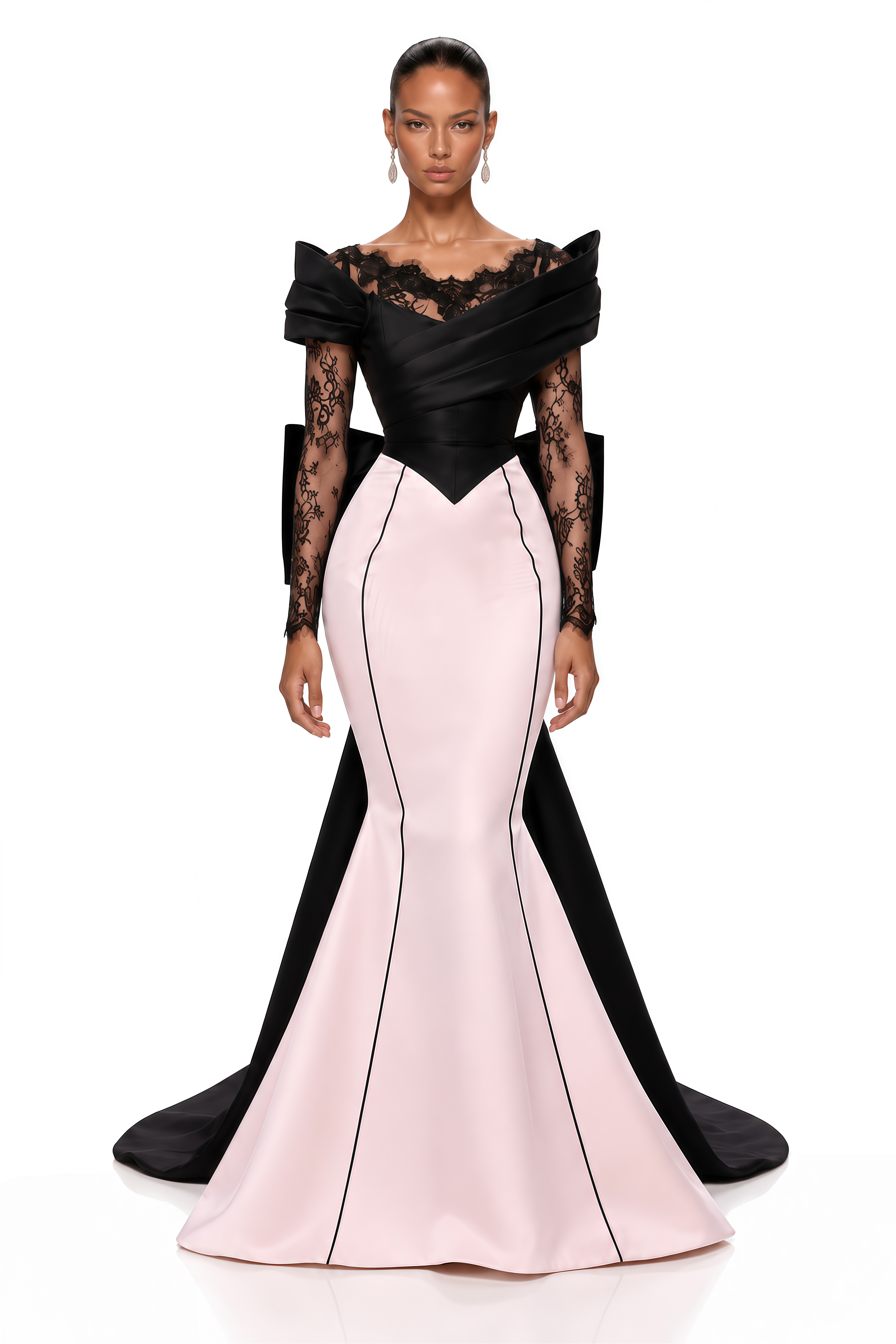 Giorgia Black & Pink Lace Corset Mermaid Maxi Dress