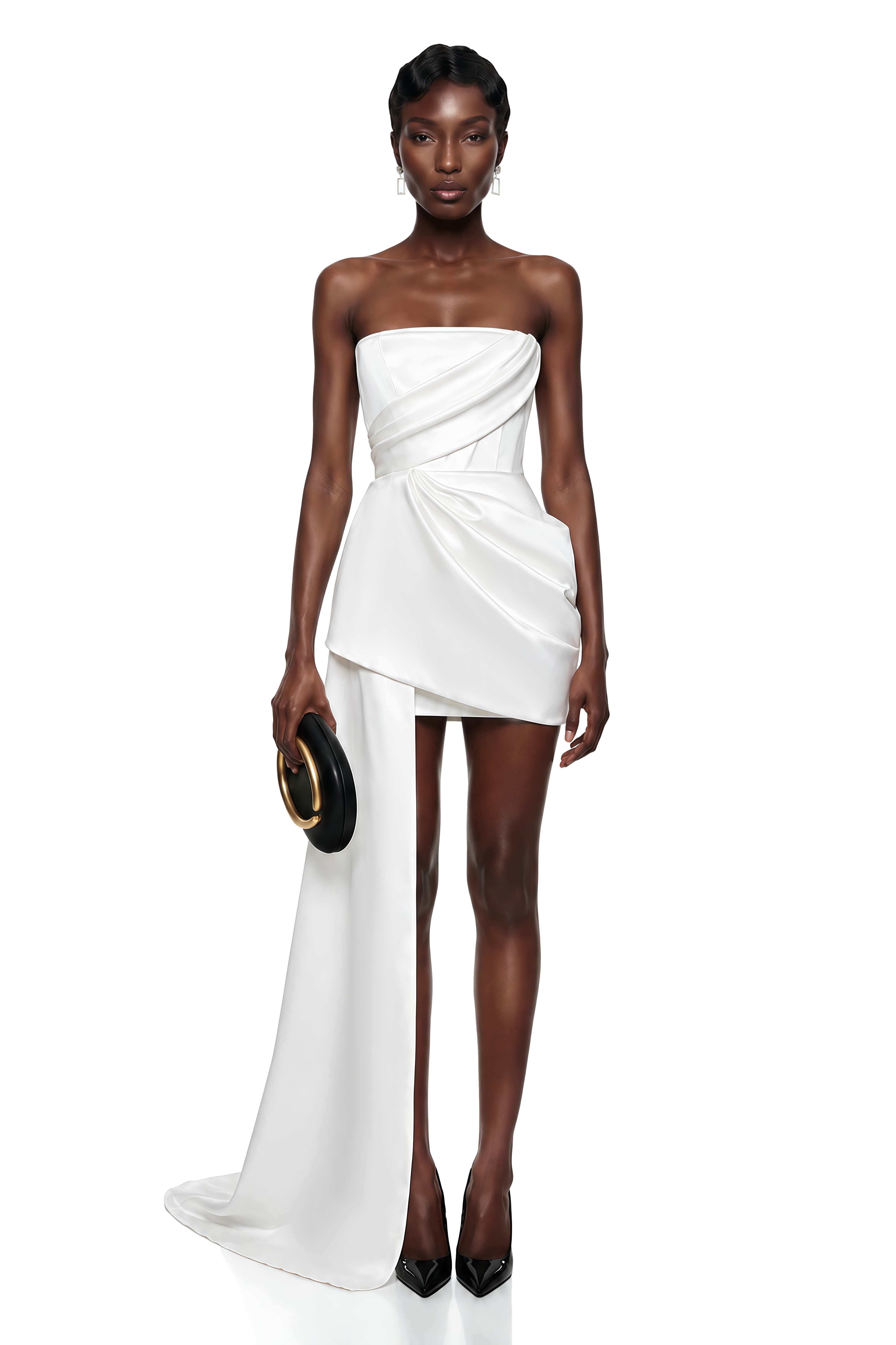 Gizem White Asymmetrical Ruched Mini Dress