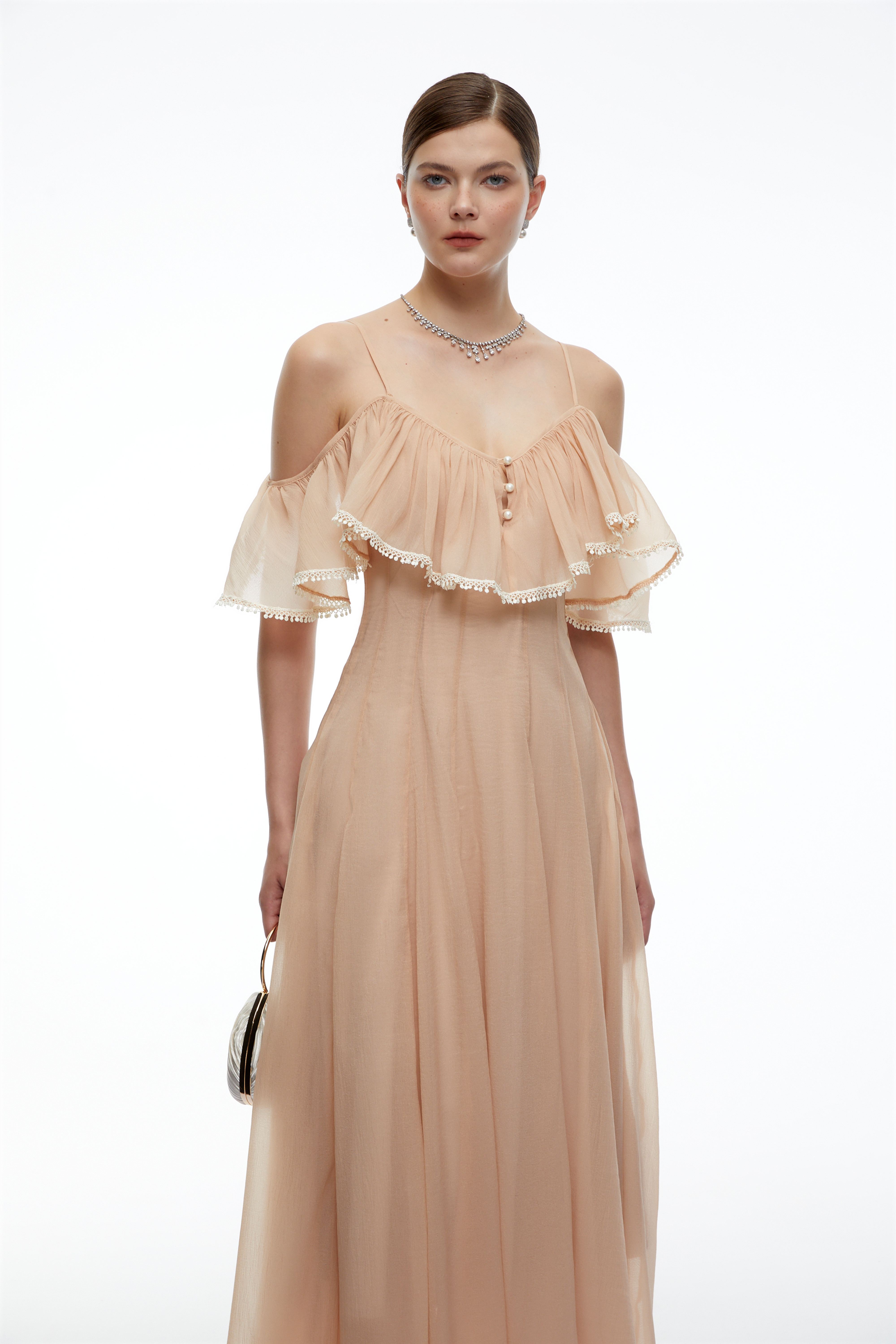 Grace Orange Cold-Shoulder Ruffle Maxi Dress