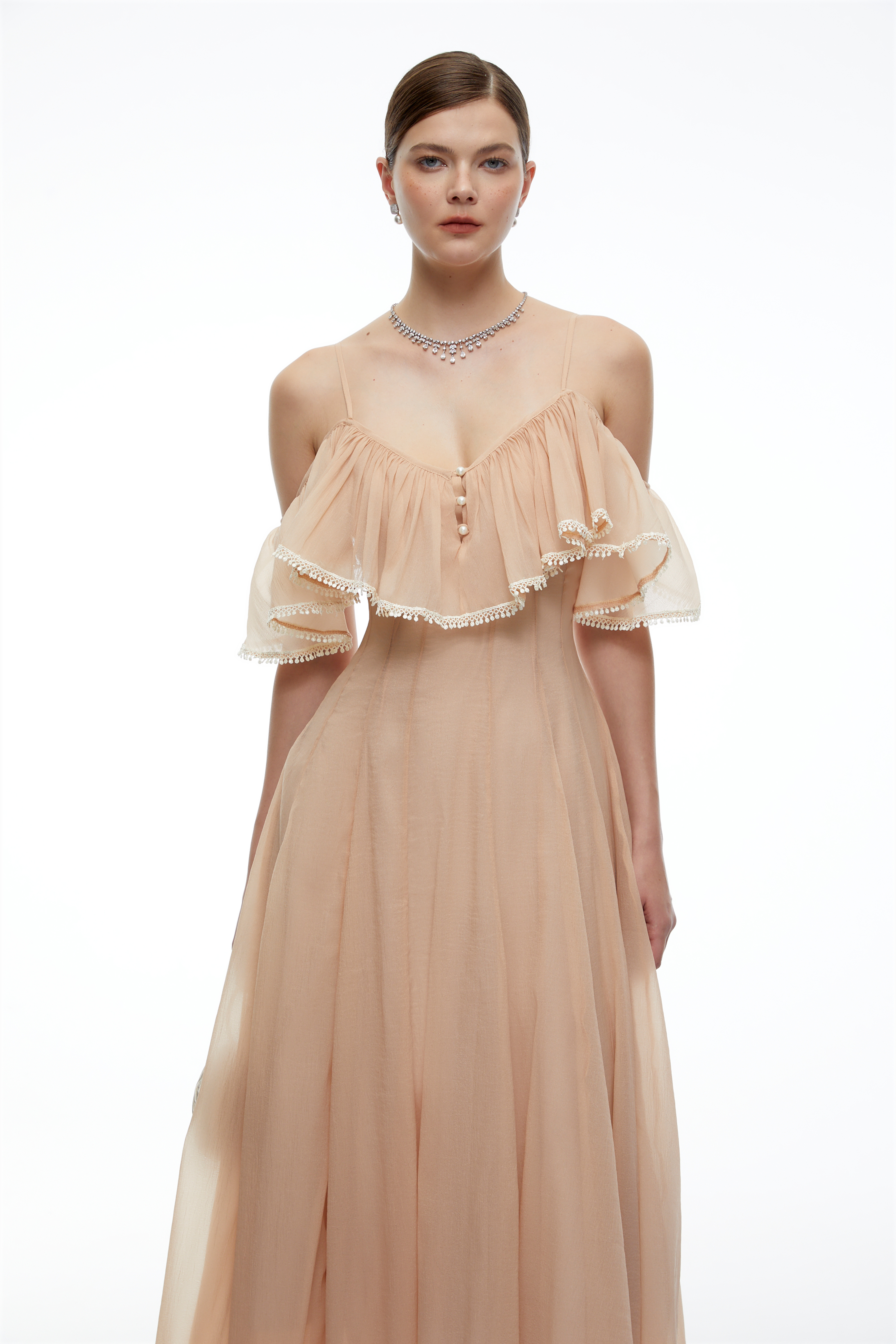 Grace Orange Cold-Shoulder Ruffle Maxi Dress