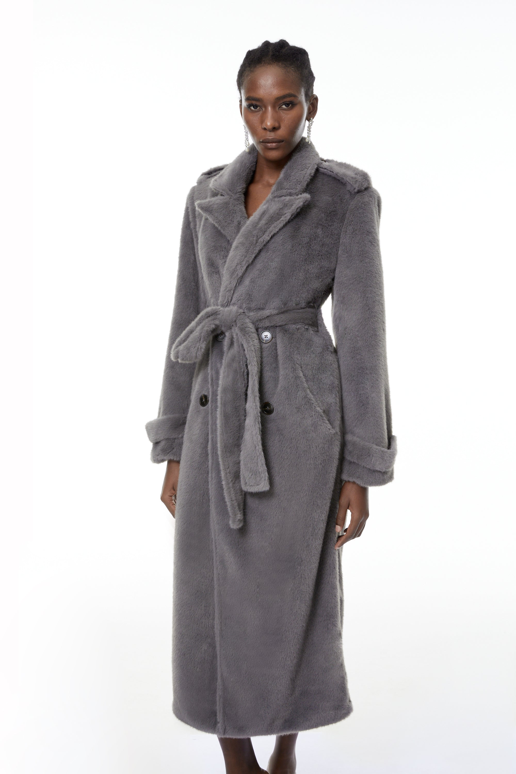 Gugulethu Grey Faux Fur Long Coat (Final Sale-US Only)