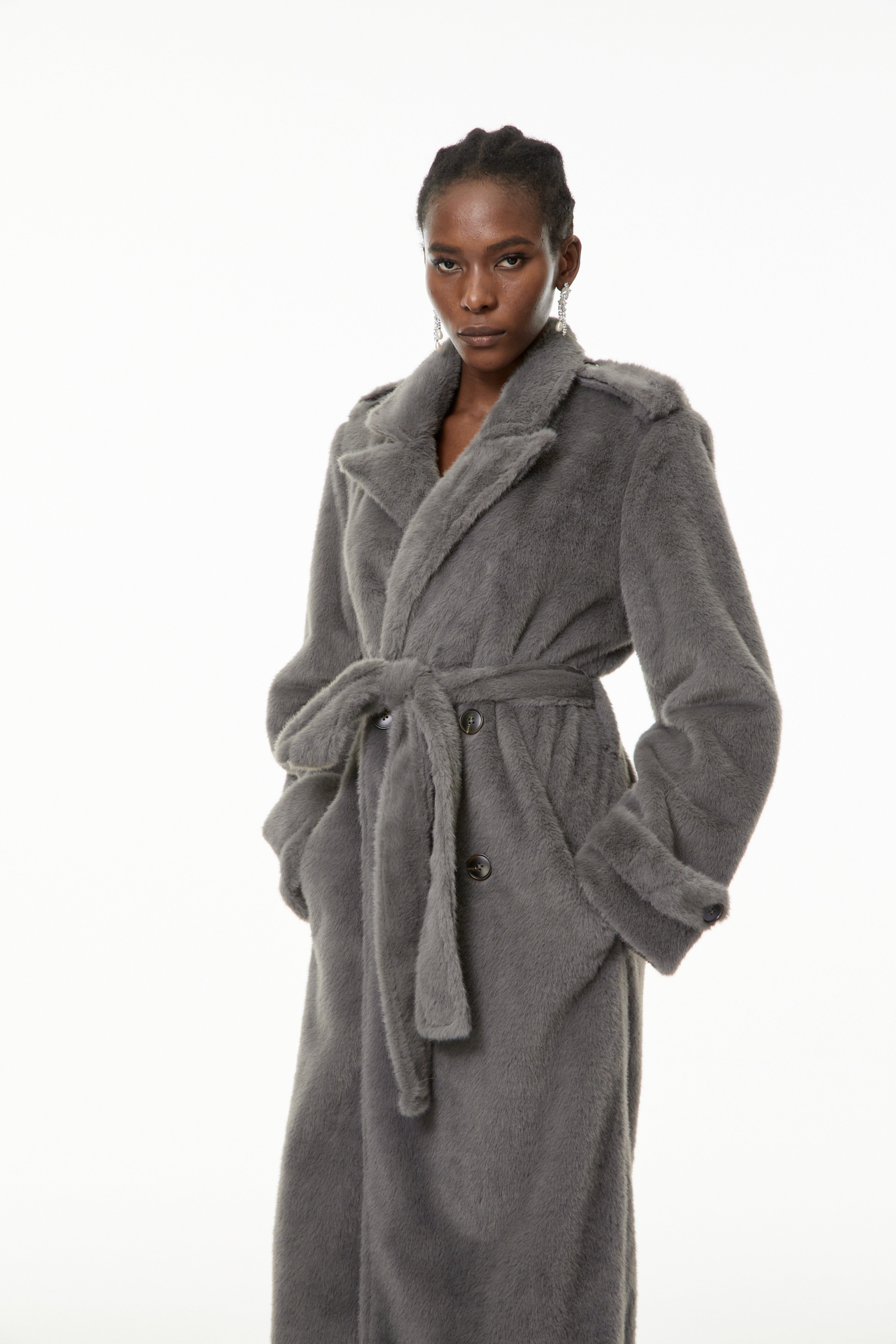 Gugulethu Grey Faux Fur Long Coat (Final Sale-US Only)