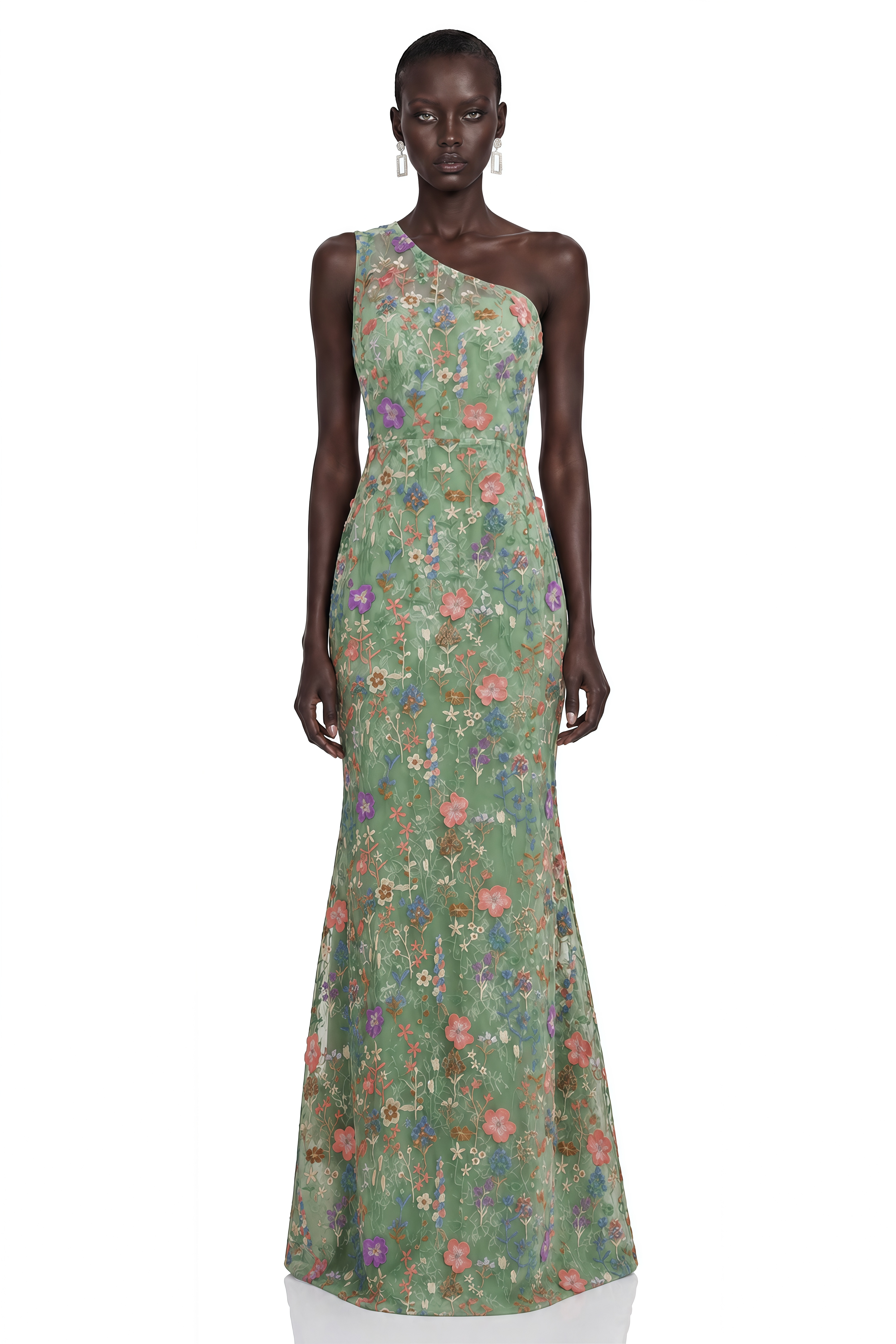 Gwyneira Green Floral One-Shoulder Maxi Dress