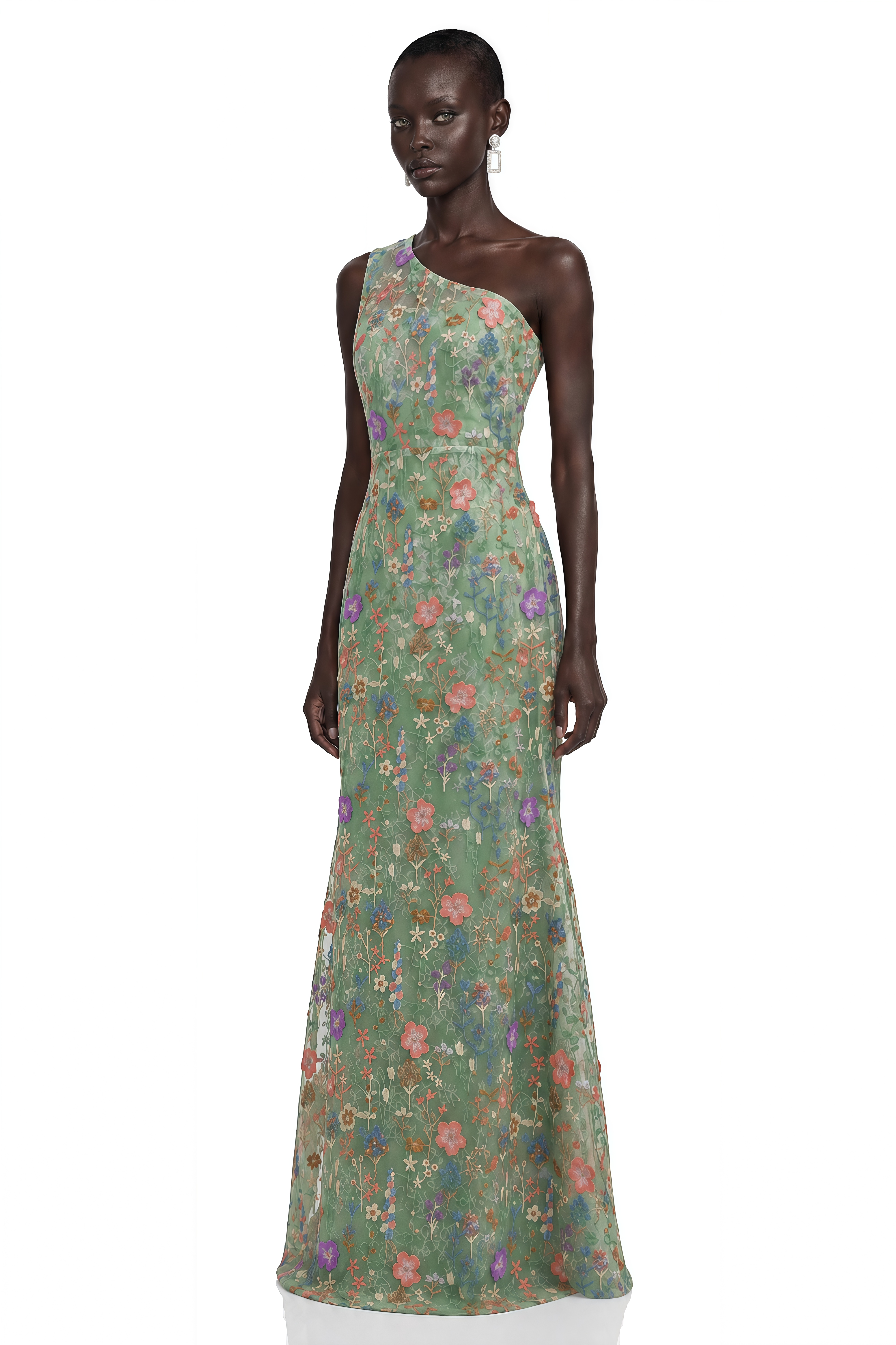 Gwyneira Green Floral One-Shoulder Maxi Dress
