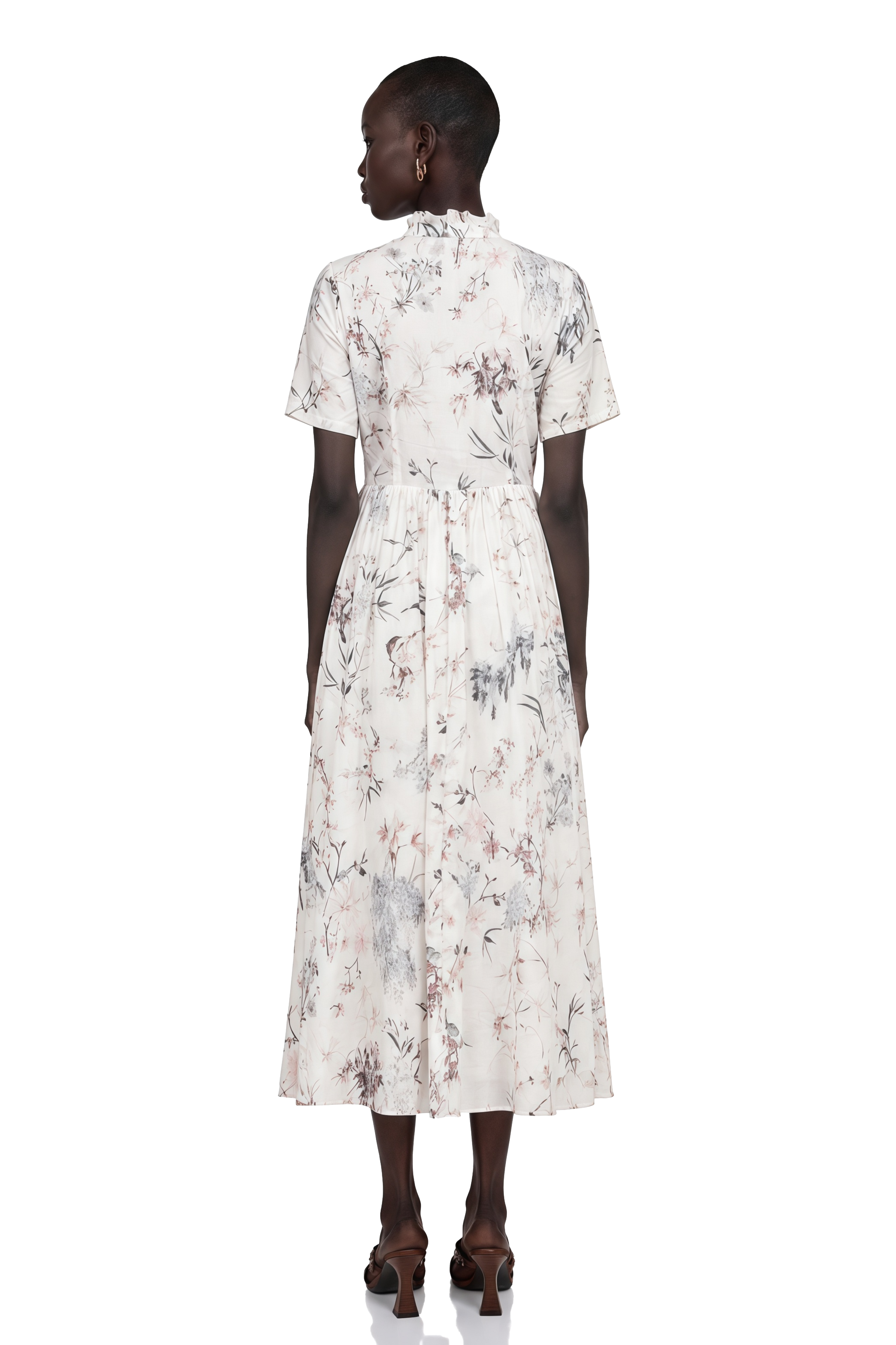 Héloïse White Floral Print Summer Midi Dress
