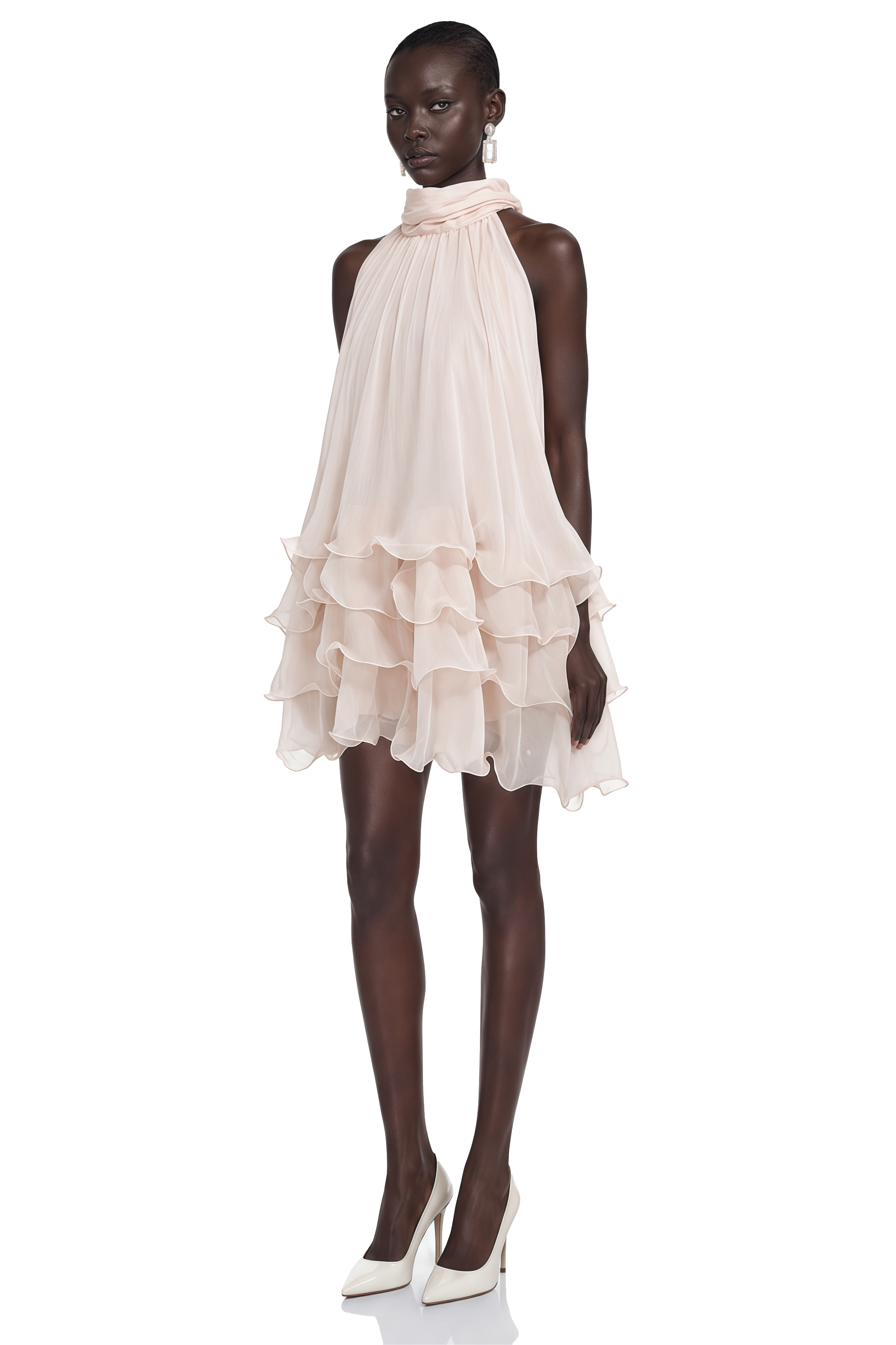 Haki Pink Sleeveless Tiered Ruffled Mini Dress