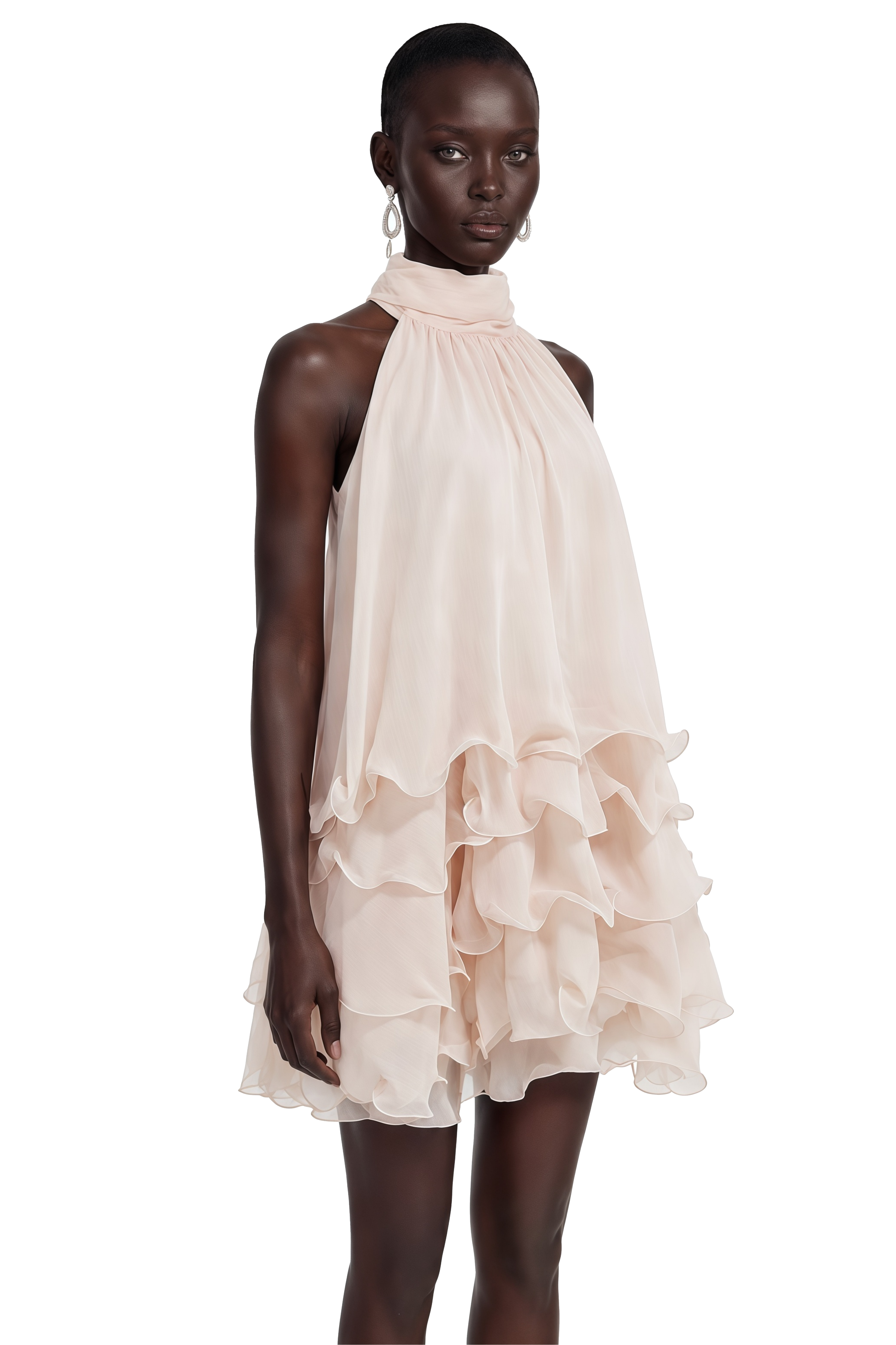 Haki Pink Sleeveless Tiered Ruffled Mini Dress