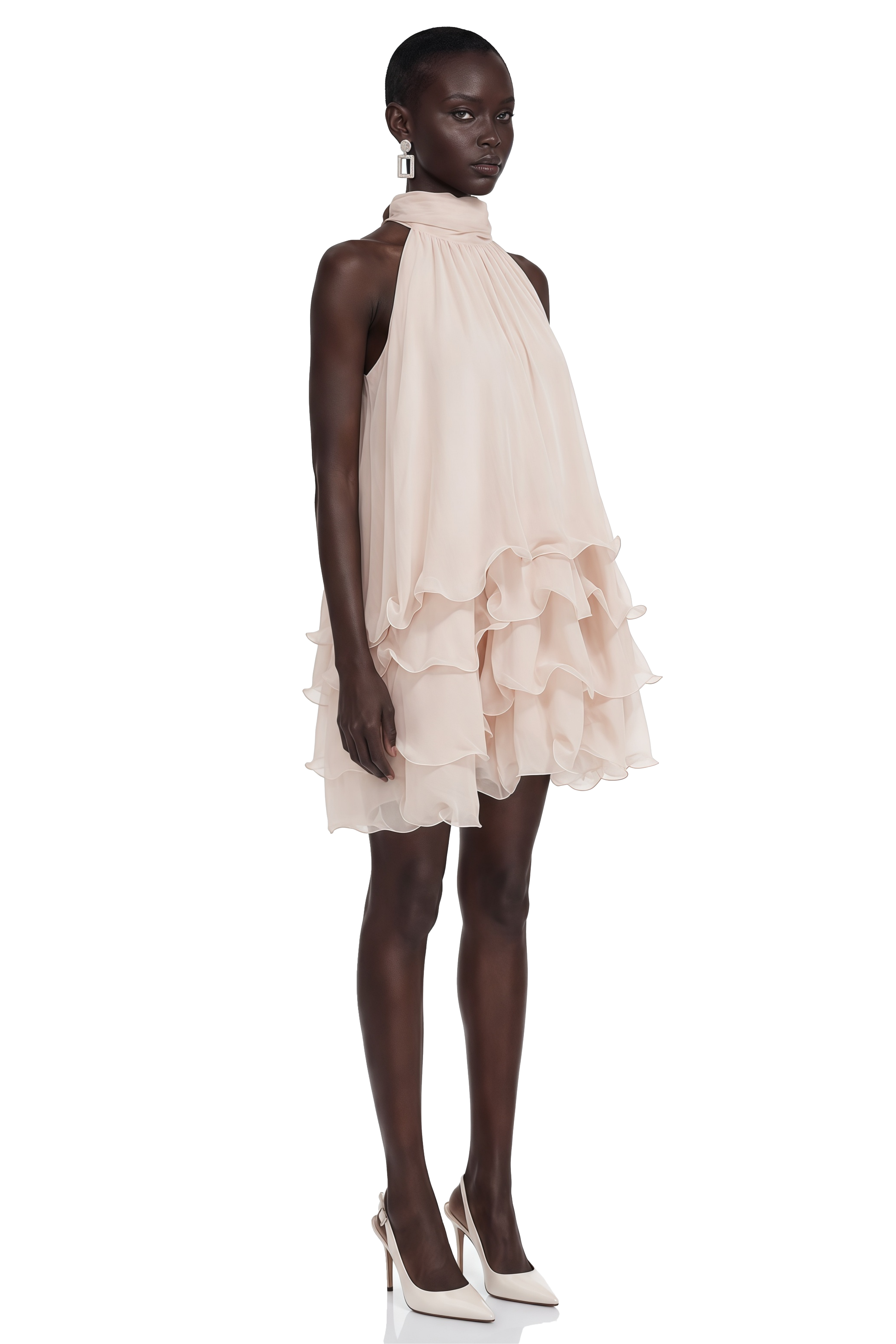 Haki Pink Sleeveless Tiered Ruffled Mini Dress
