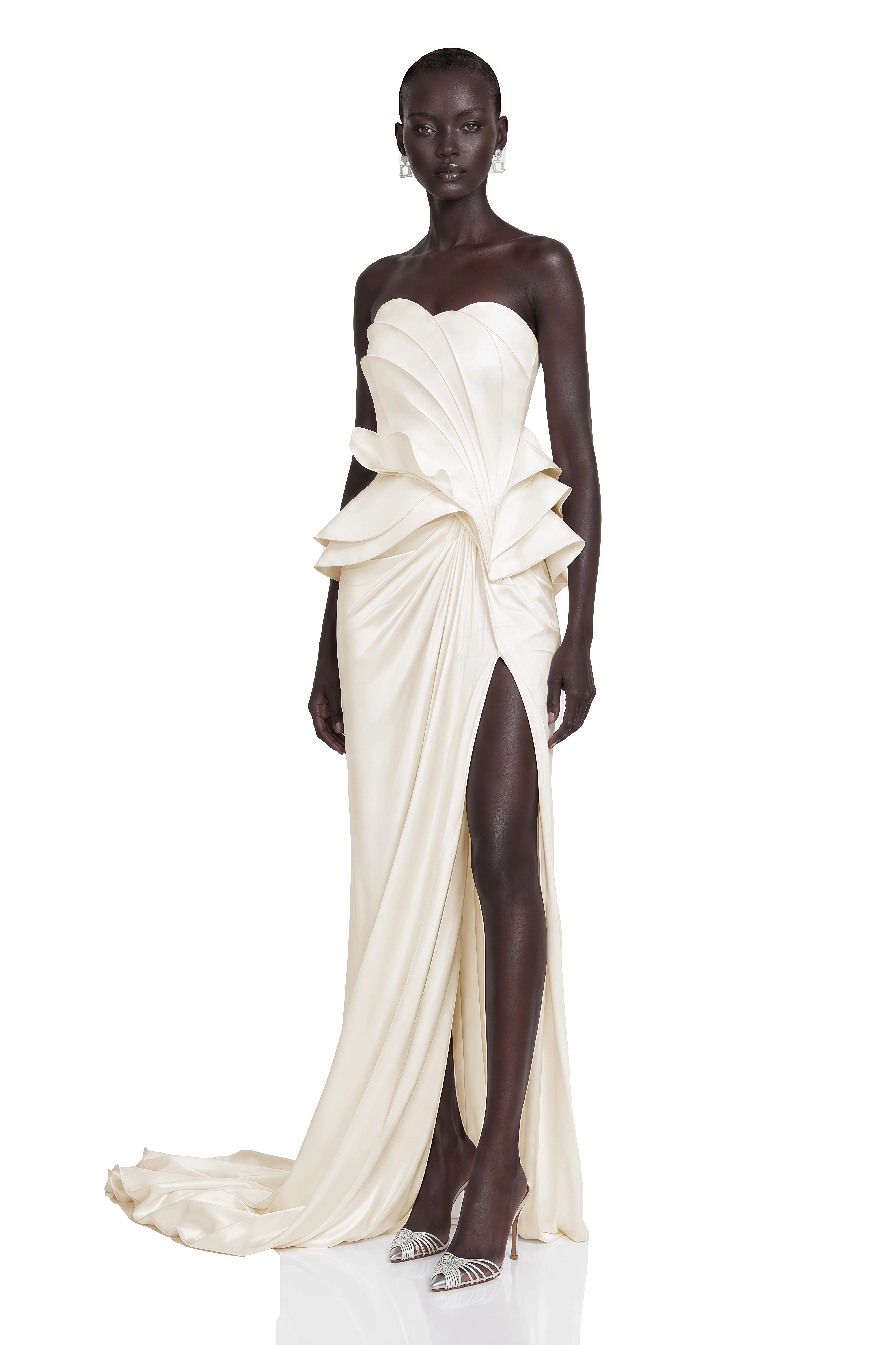 Harper White Off Shoulder Ruffled Maxi Dress with Slit