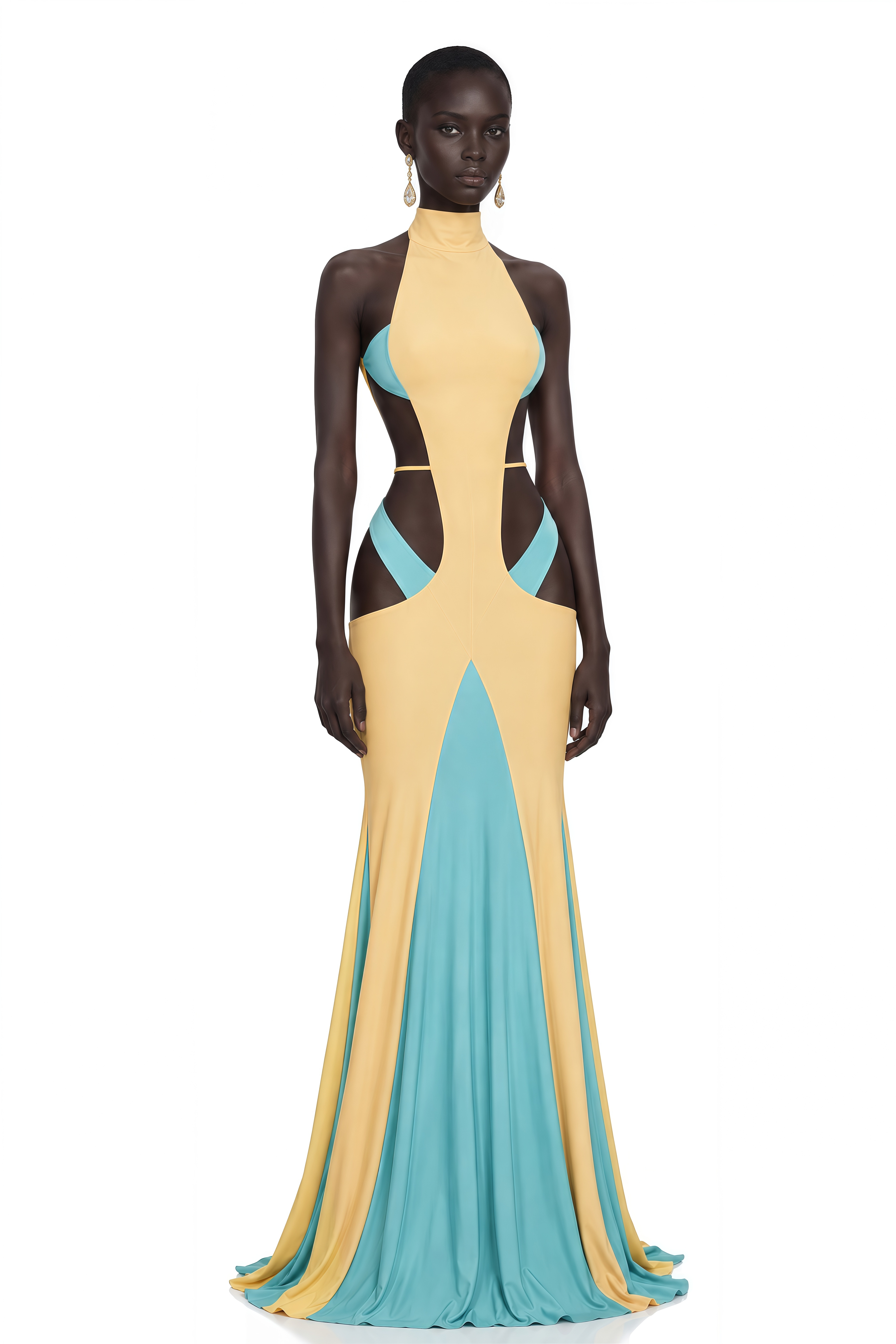 Haylee Yellow Color-Block Cut-Out Maxi Dress