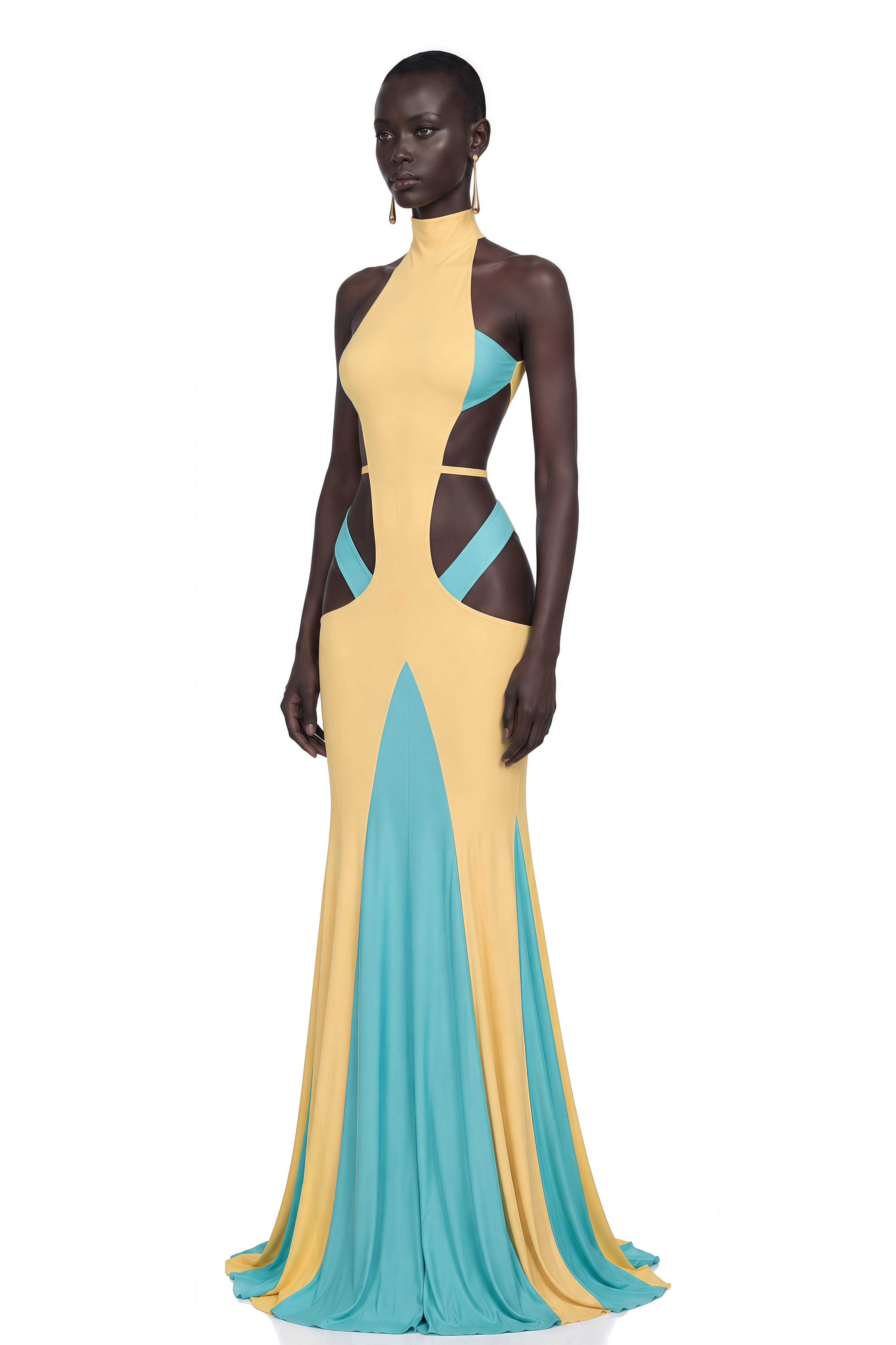 Haylee Yellow Color-Block Cut-Out Maxi Dress