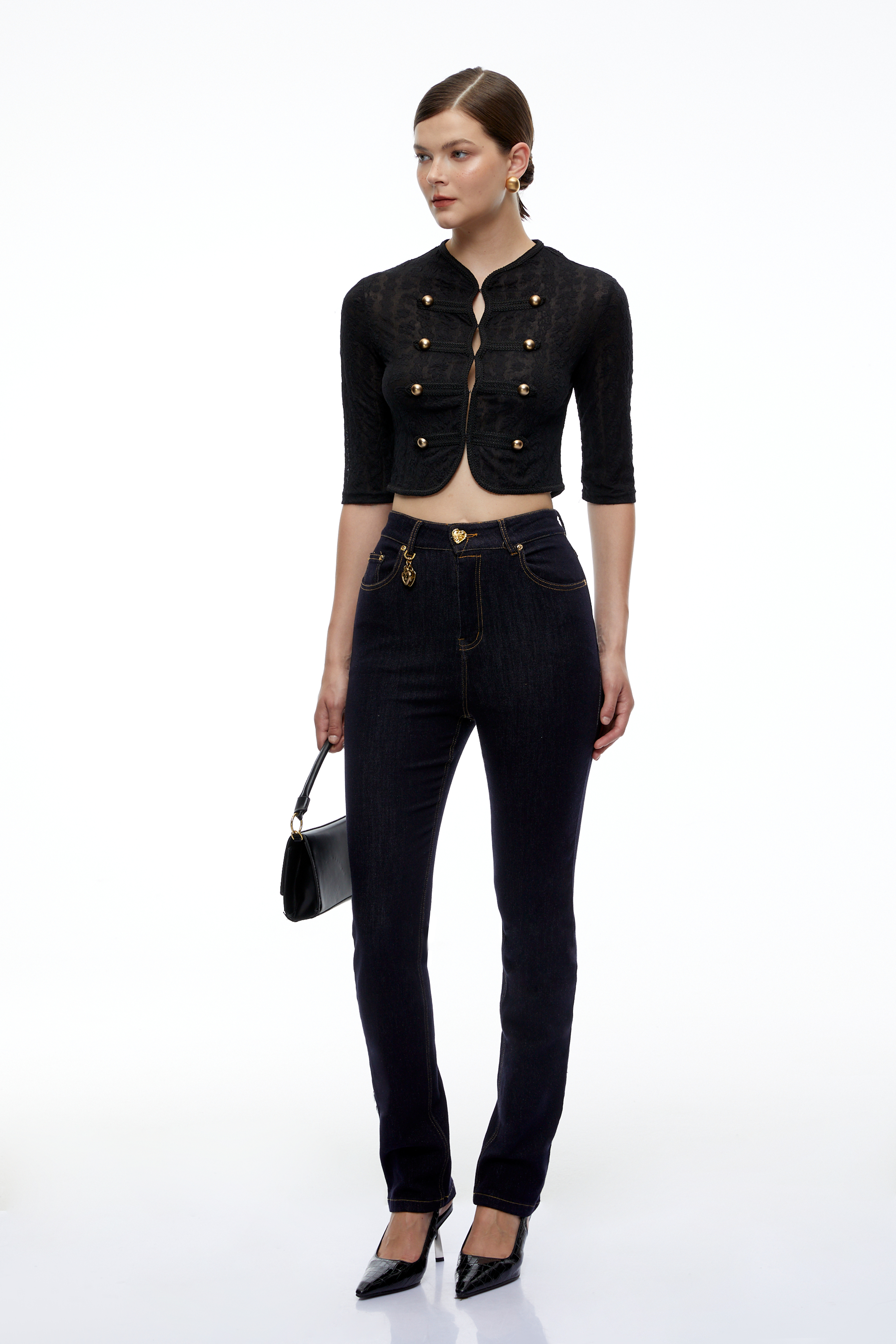 Helena Black Lace Cropped Jacket