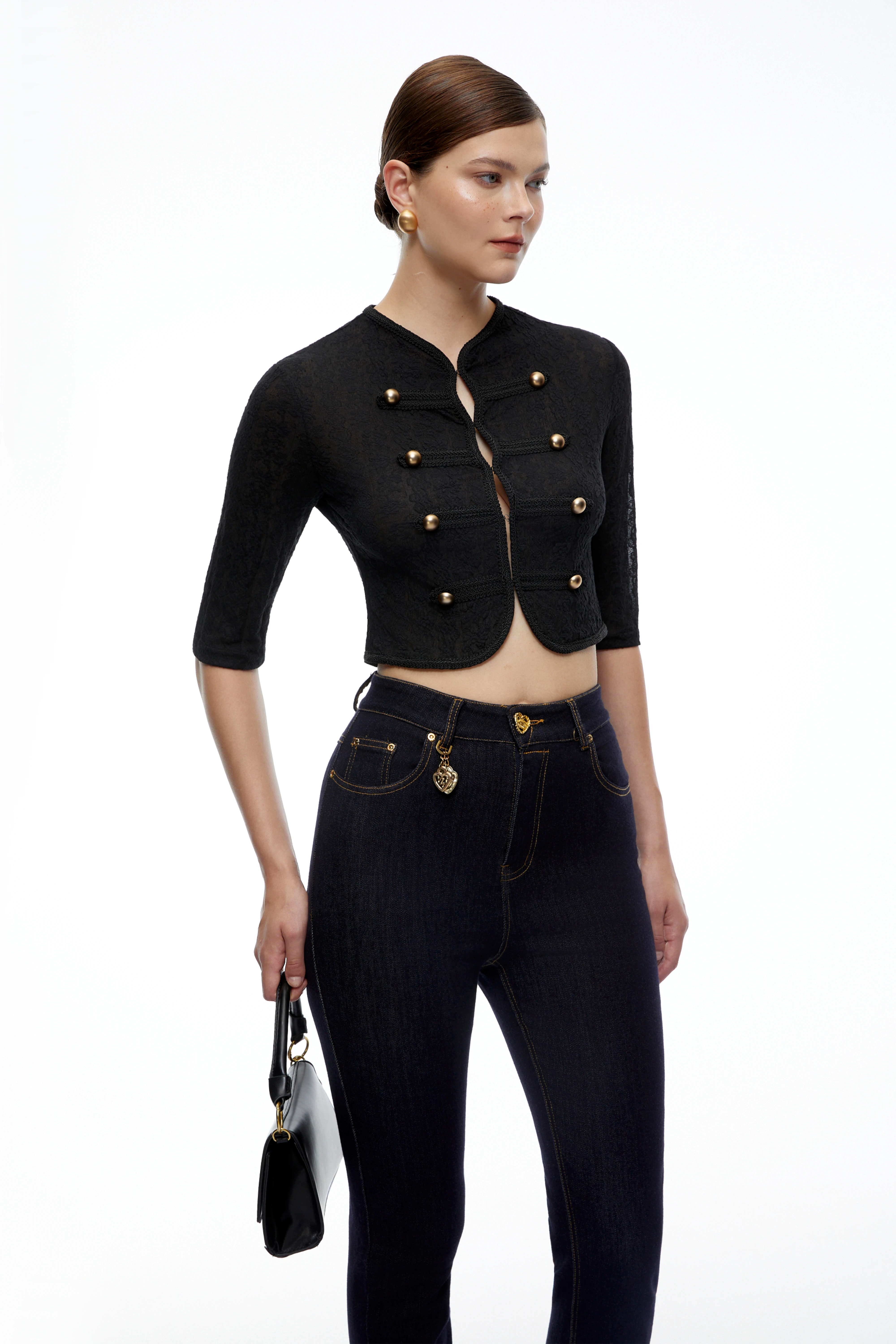 Helena Black Lace Cropped Jacket