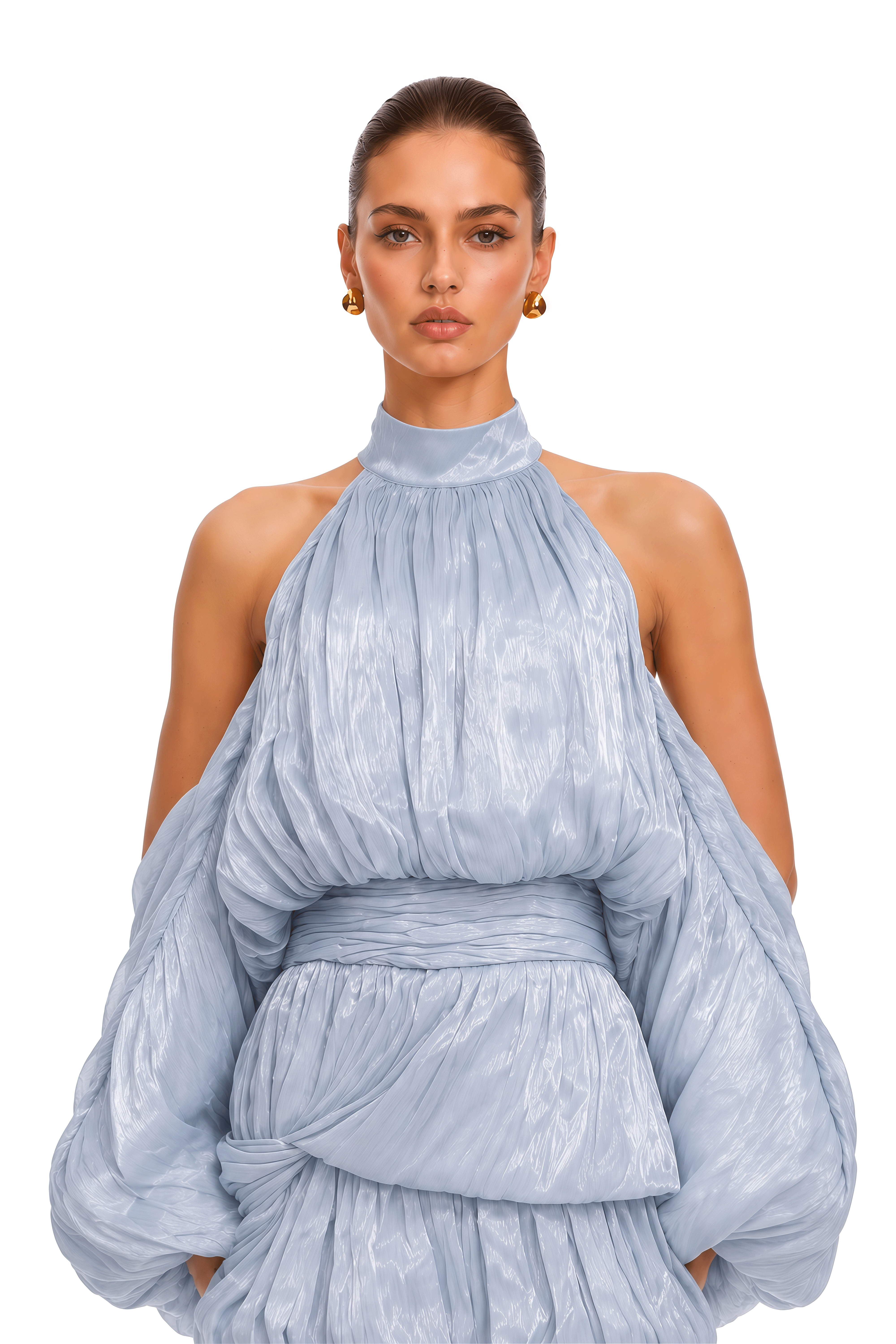 Hester Ice Blue Halterneck Draped Bubble Mini Dress