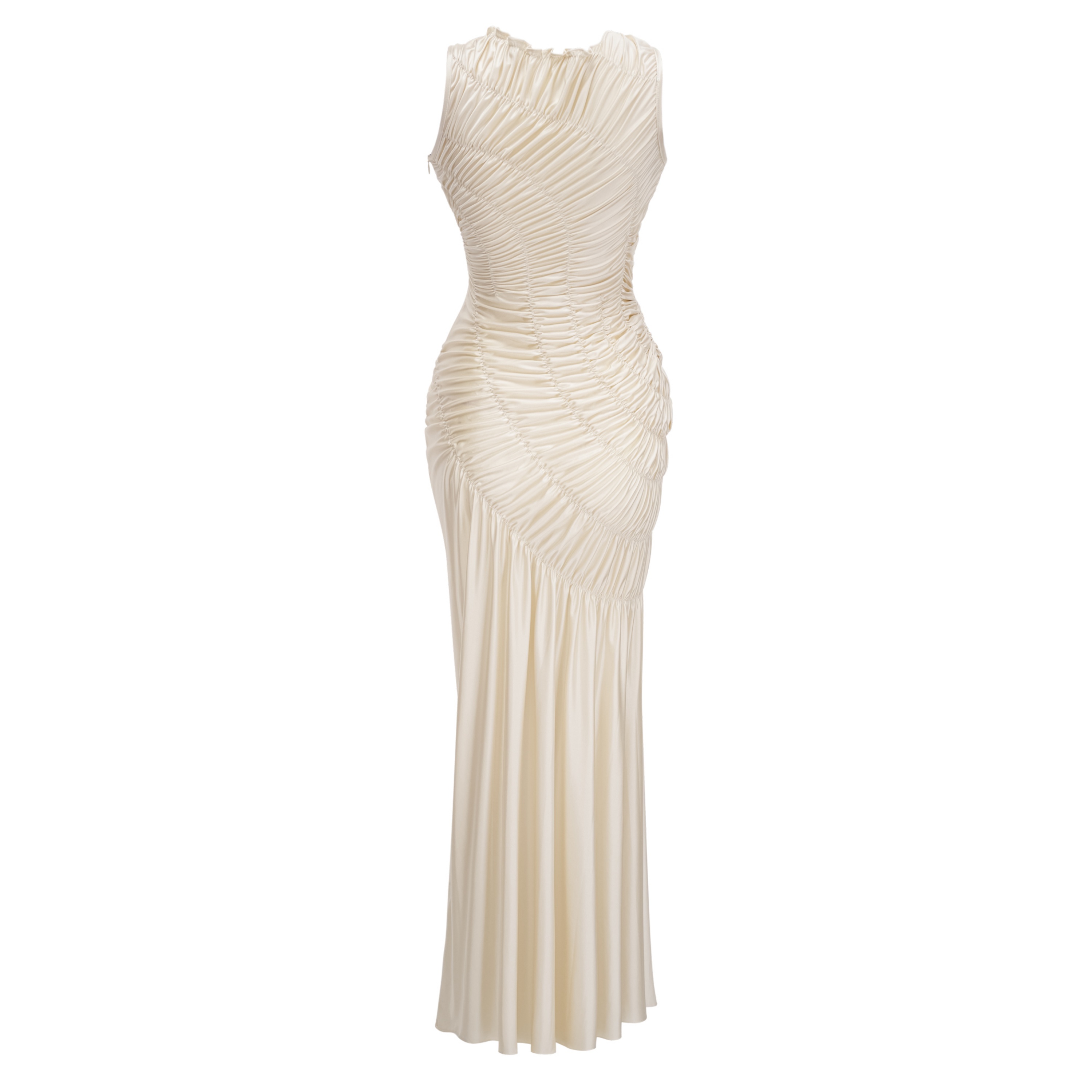 Hestia Champagne Ruched Asymmetrical Maxi Dress