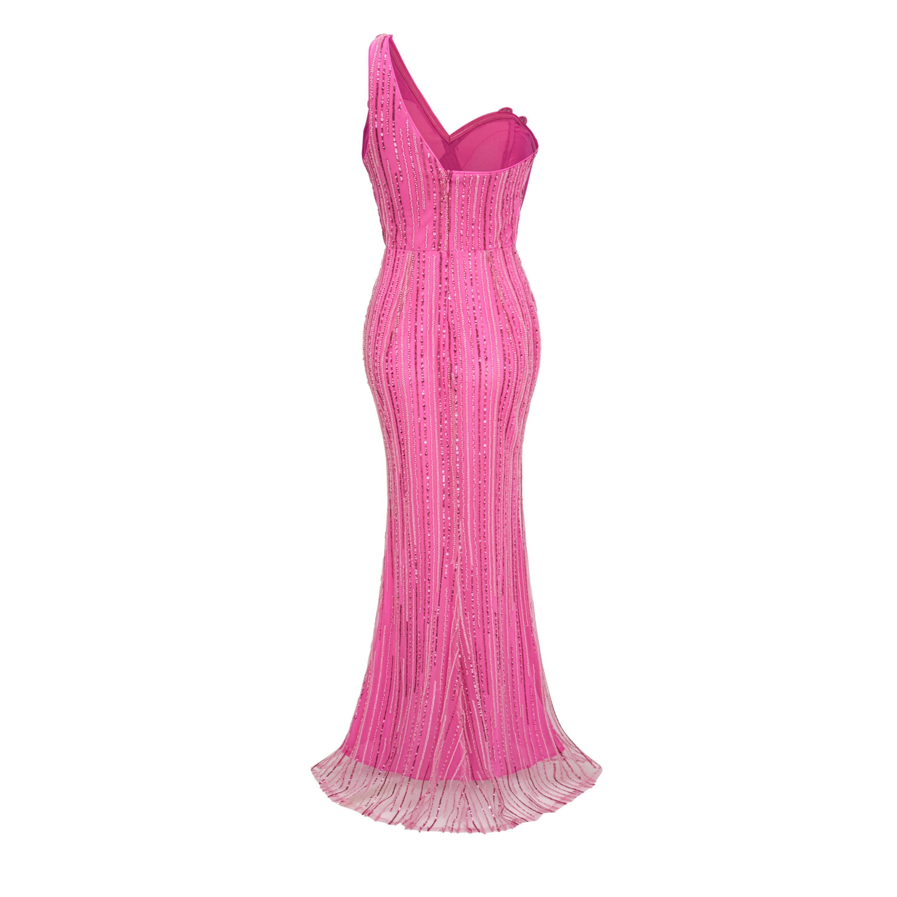 Hestia Pink Asymmetrical Embellished Maxi Dress
