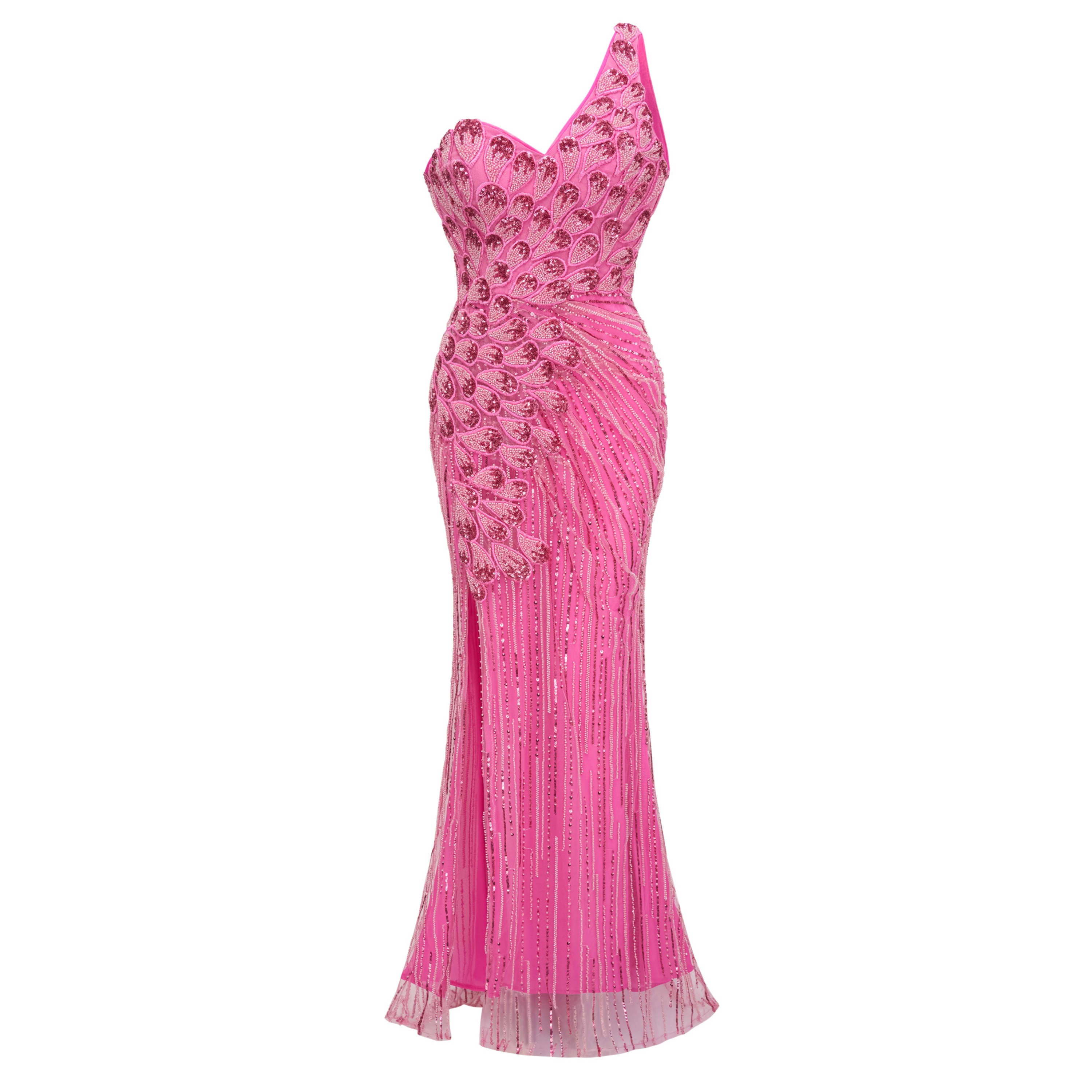 Hestia Pink Asymmetrical Embellished Maxi Dress