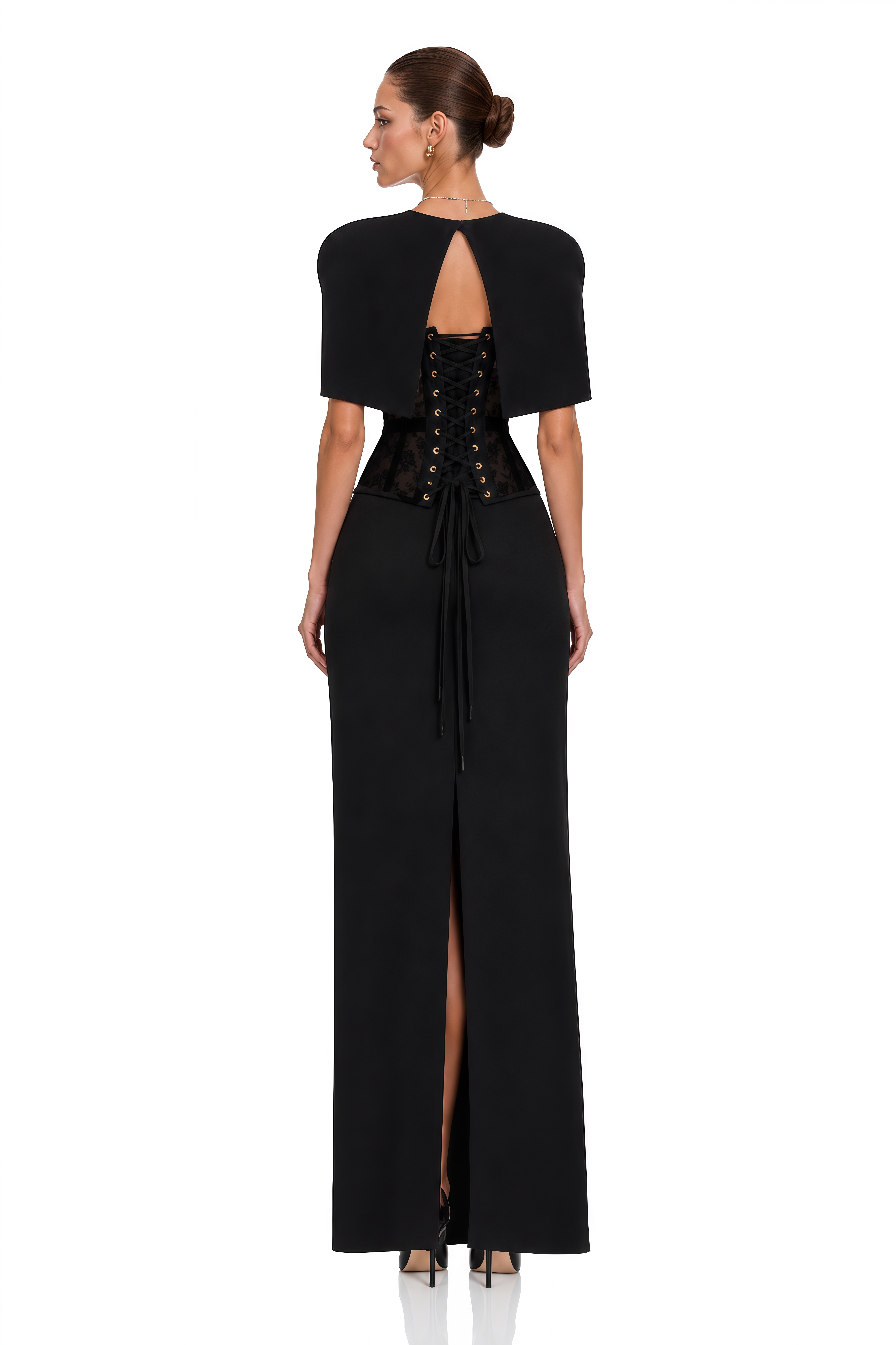 Hetty Black Lace Corset Cape & Maxi Skirt Set