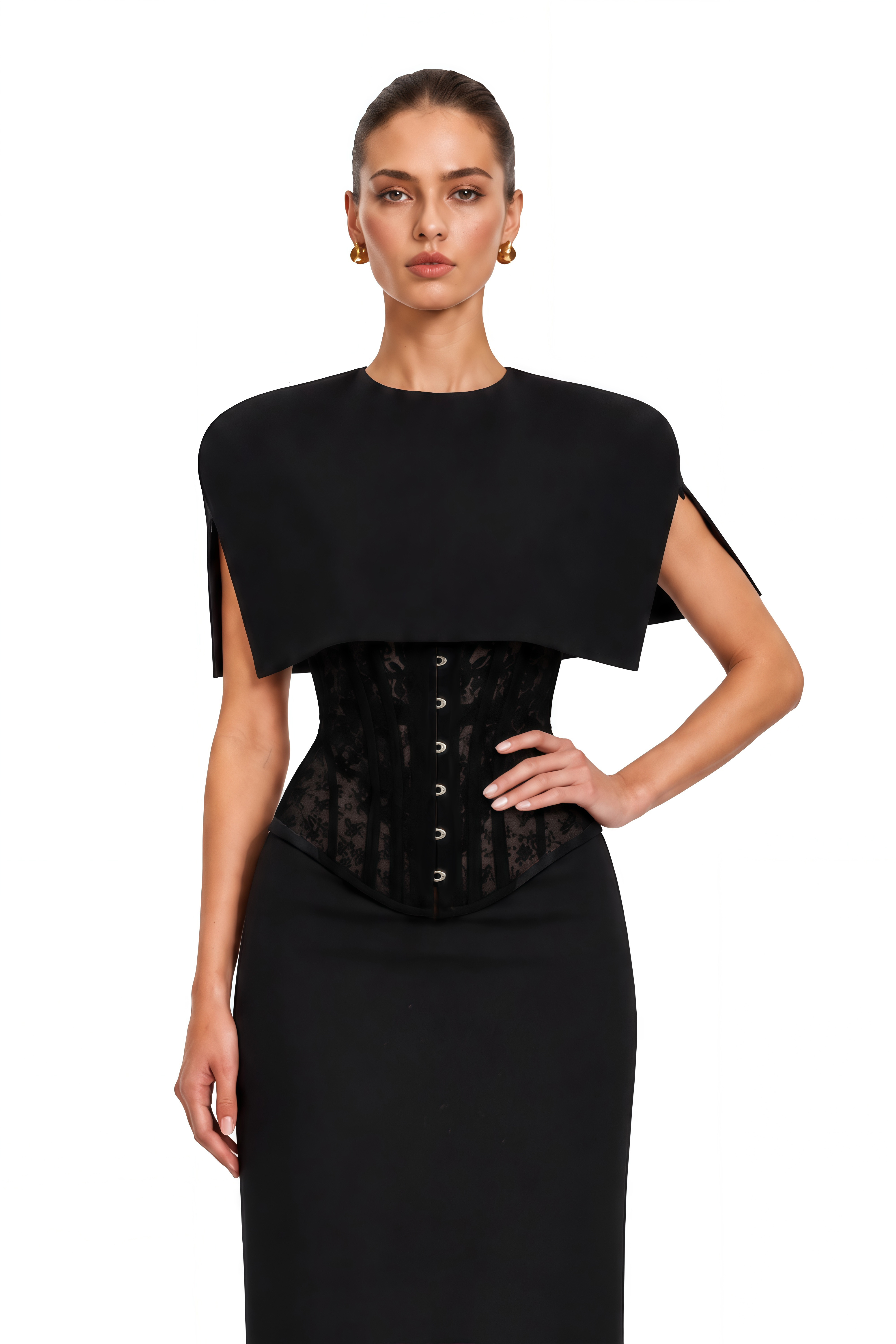 Hetty Black Lace Corset Cape & Maxi Skirt Set
