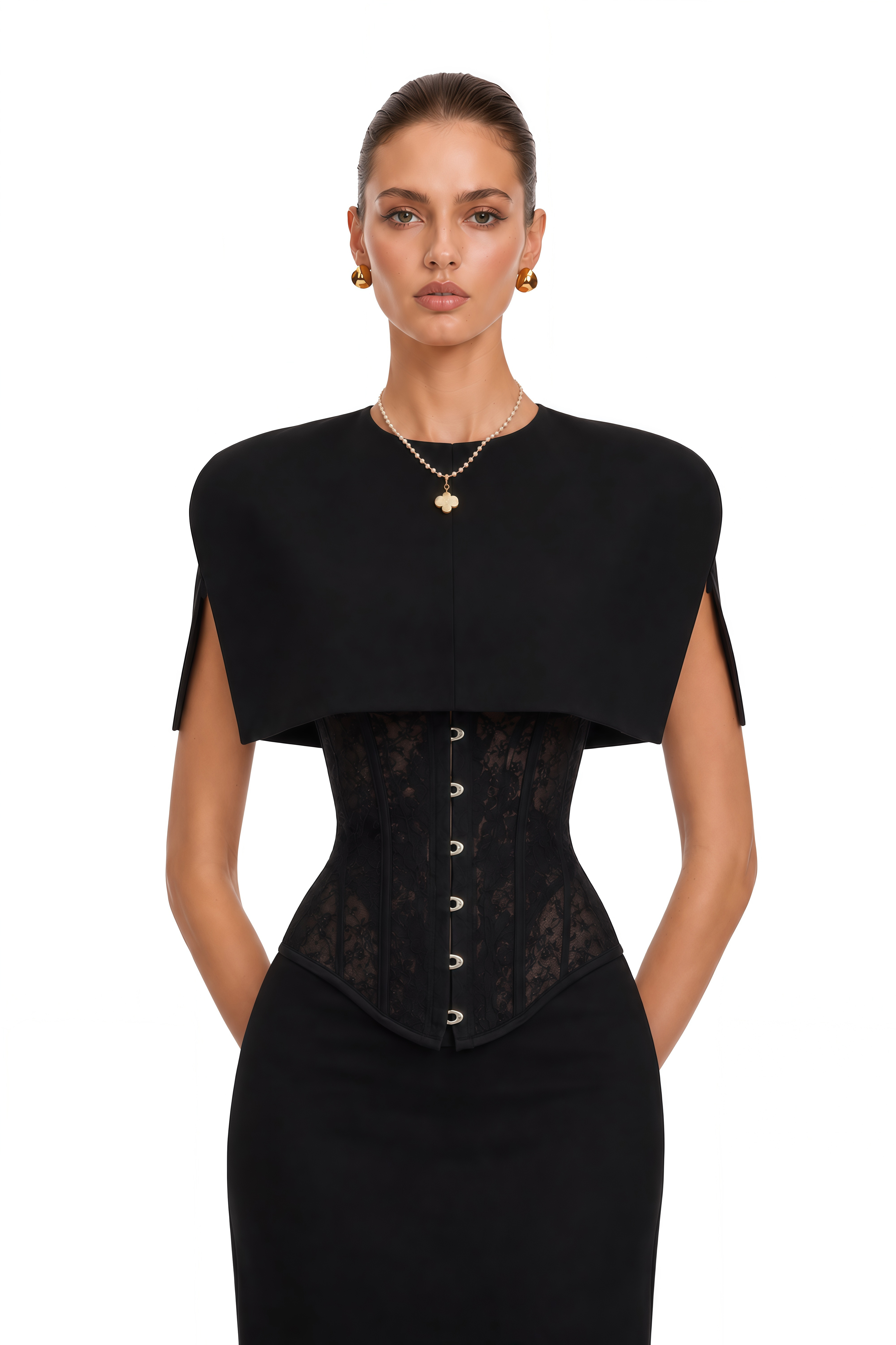 Hetty Black Lace Corset Cape & Maxi Skirt Set