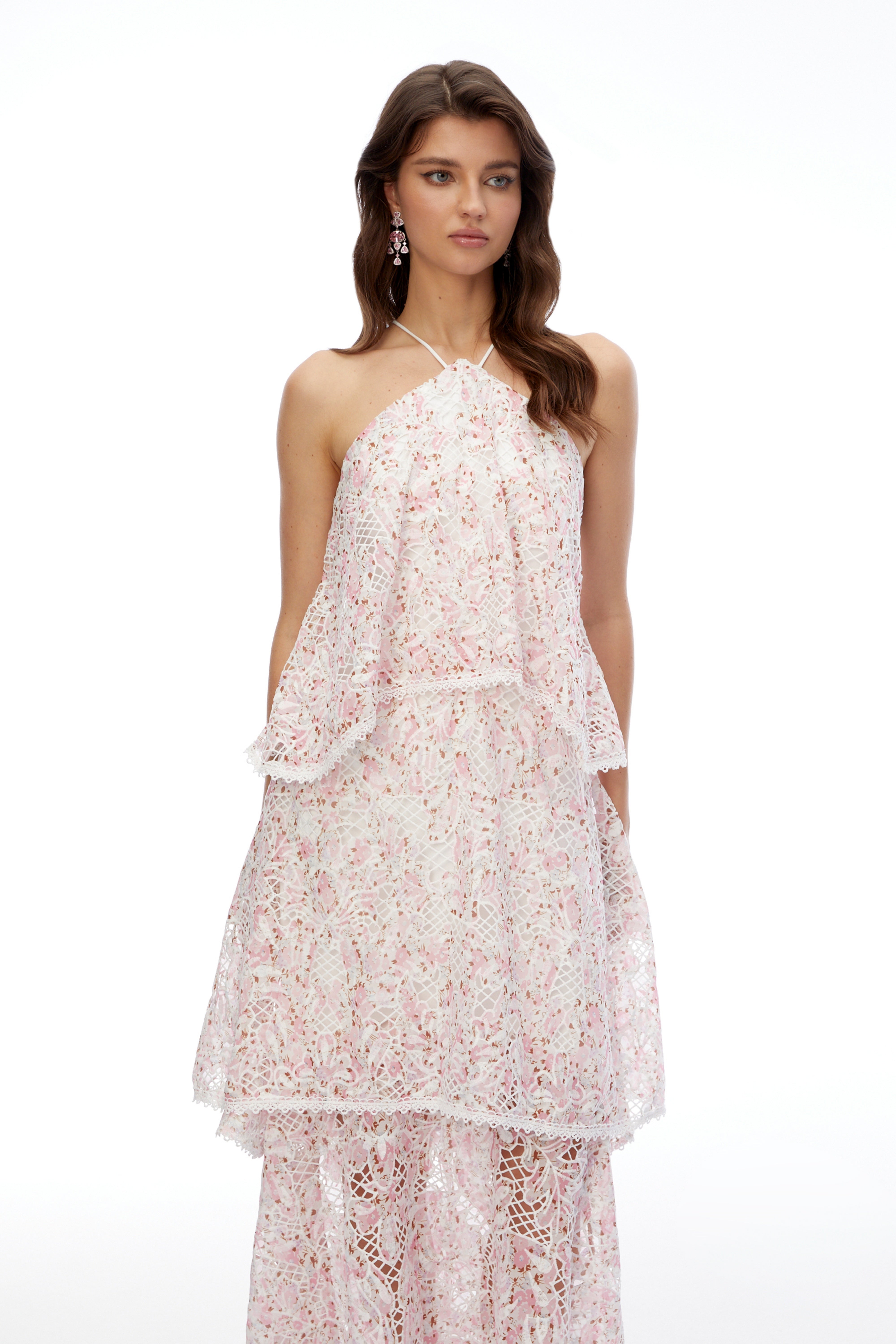 Hine Pink Halterneck Lace Maxi Dress (Final Sale-US Only)
