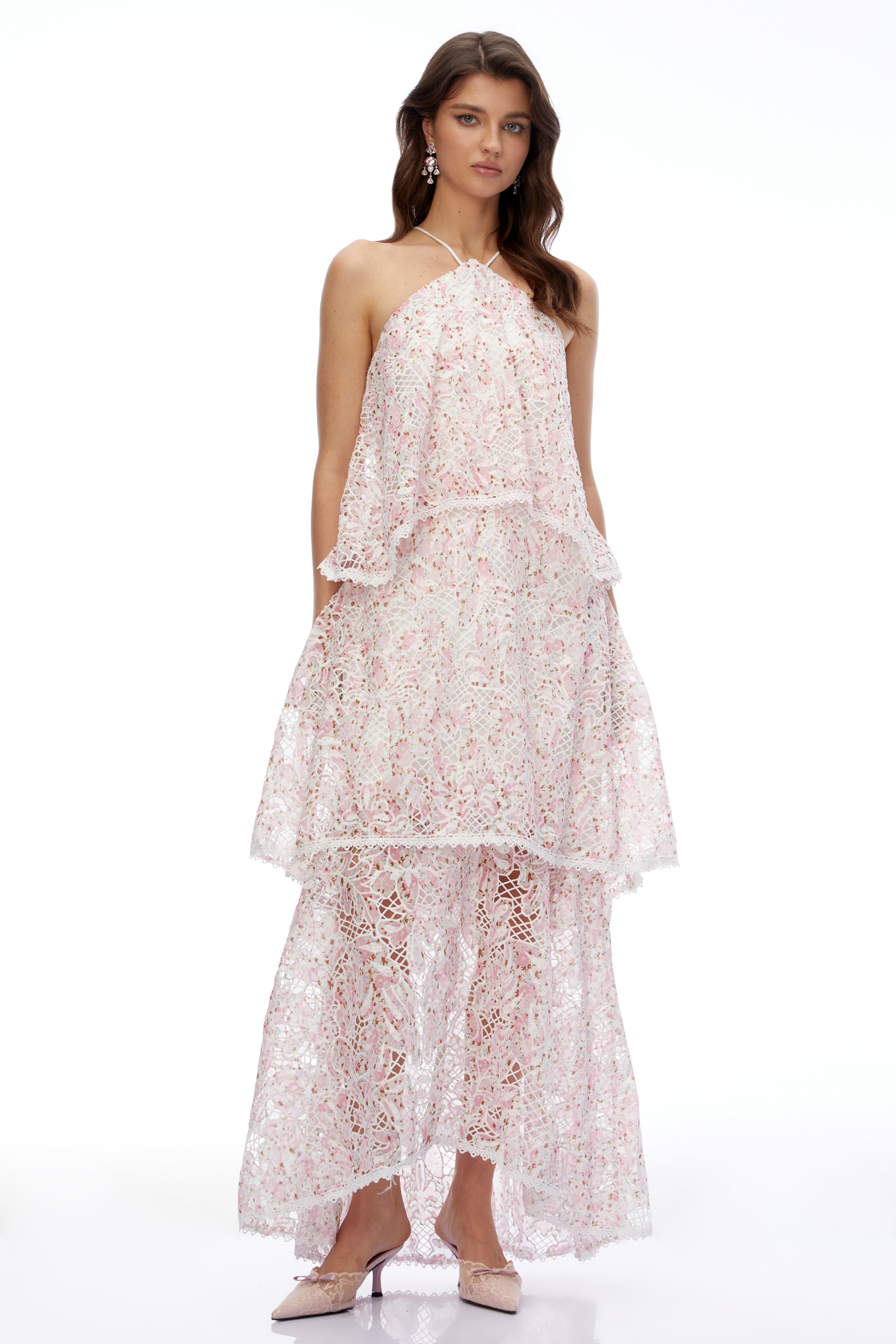 Hine Pink Halterneck Lace Maxi Dress (Final Sale-US Only)
